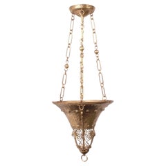 Antique Gilt Metal Lantern Pendant Chandelier Weiner Werkstatte Secession Style
