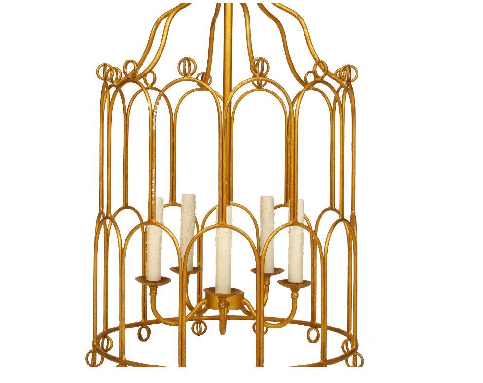 Gilt Metal Large Modern Lantern In Good Condition In Locust Valley, NY