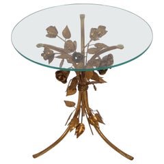 Gilt Metal Leaf and Flower Side Table by Hans Kögl