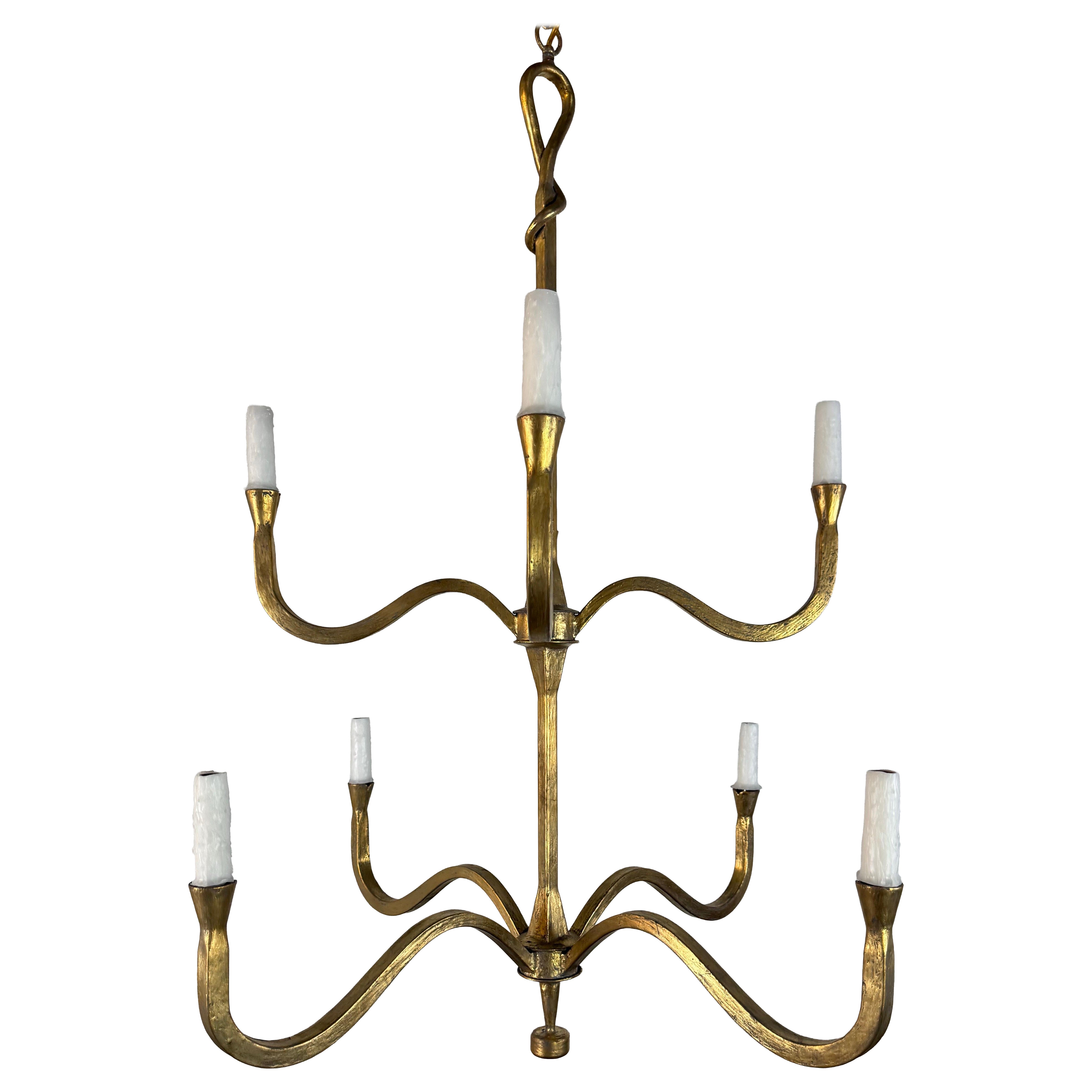 Gilt Metal Leaf Chandelier by Miamar Home For Sale