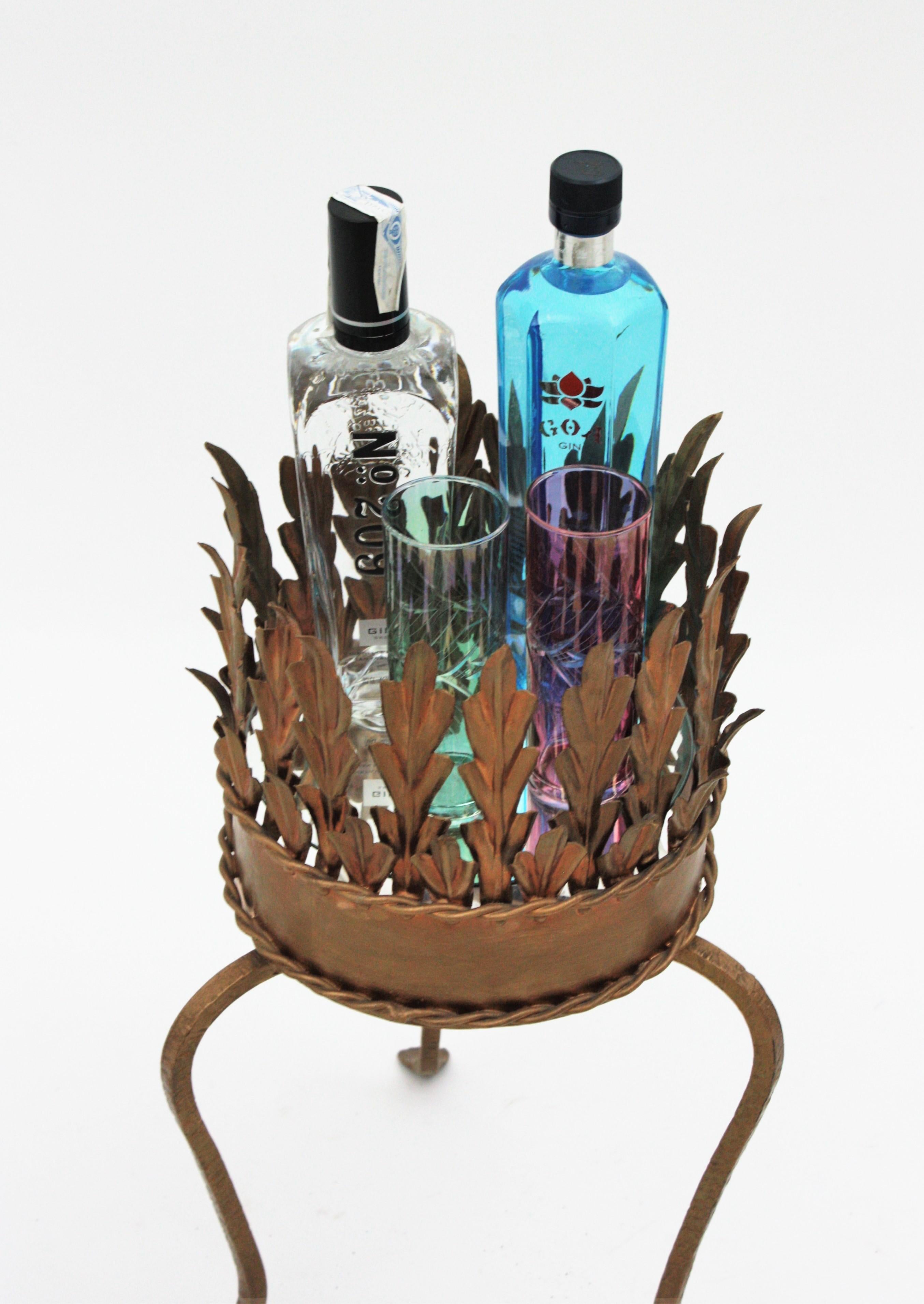 Spanish Gilt Iron Drinks Stand / Planter, Foliage Design 1