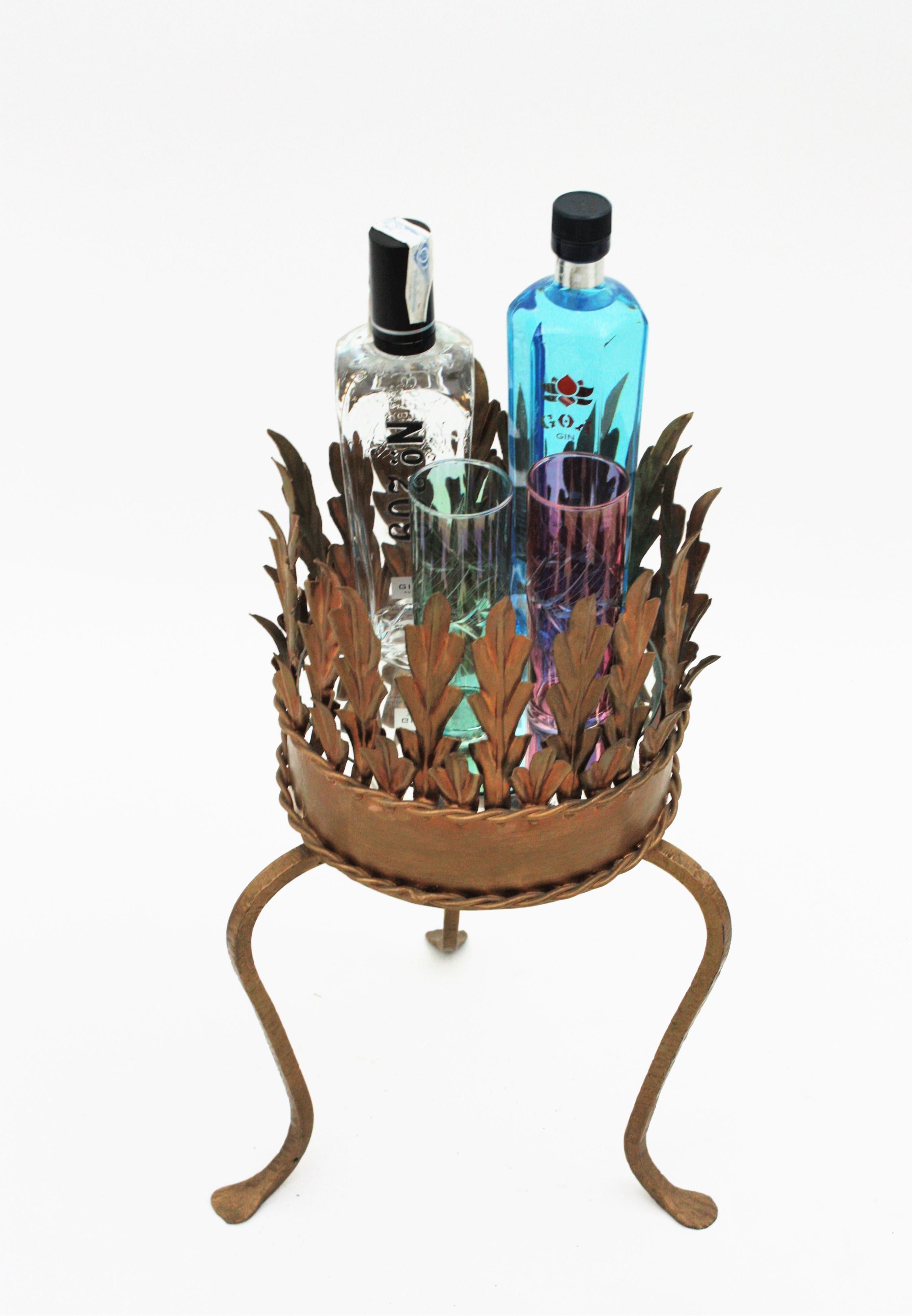 Spanish Gilt Iron Drinks Stand / Planter, Foliage Design 2