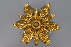 Gilt Metal Leafed Sunburst-Shaped Four-Light Flush Mount or Wall Lamp, 1970s