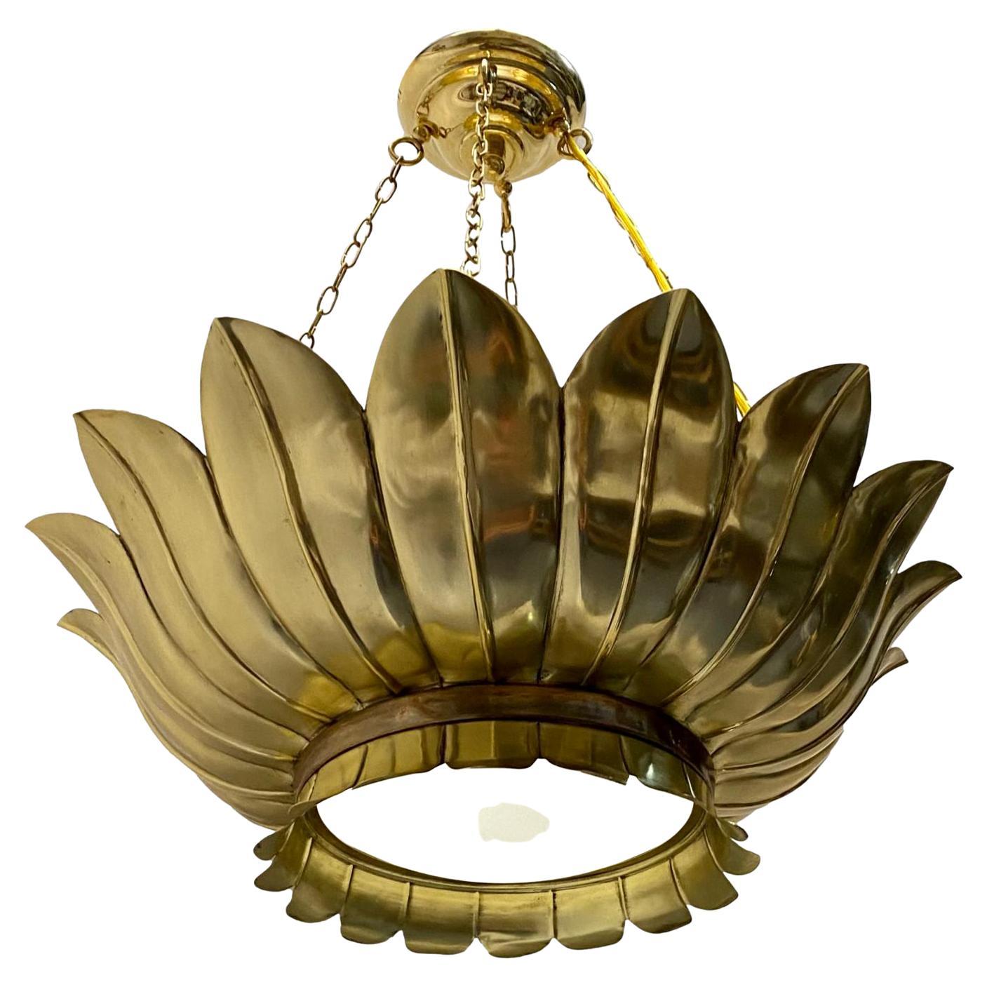 Gilt Metal Light Fixture with Inset Glass For Sale