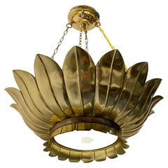 Vintage Gilt Metal Light Fixture with Inset Glass