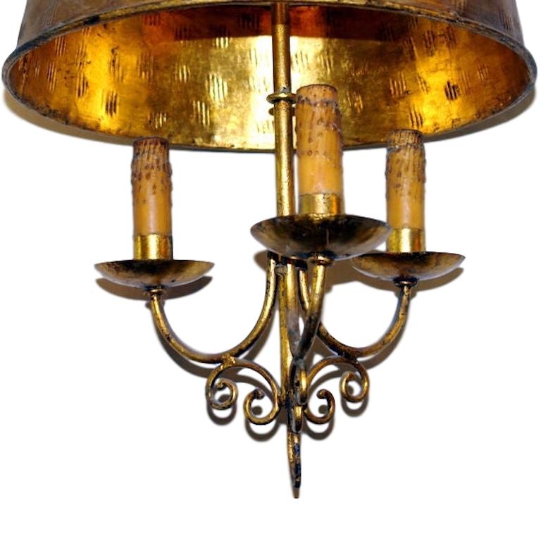 Gilt Metal Light Fixture with Shade In Good Condition For Sale In New York, NY