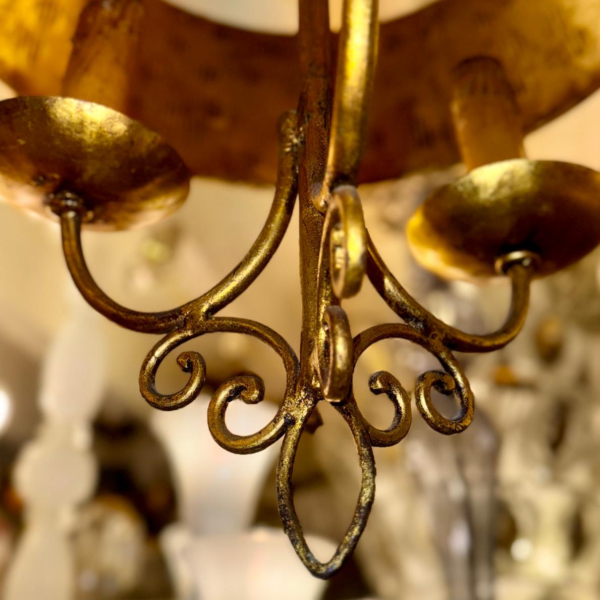 Gilt Metal Light Fixture with Shade For Sale 2
