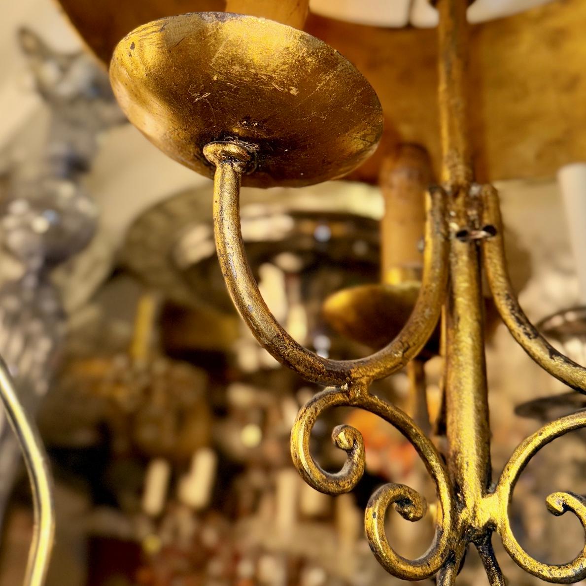 Gilt Metal Light Fixture with Shade For Sale 3