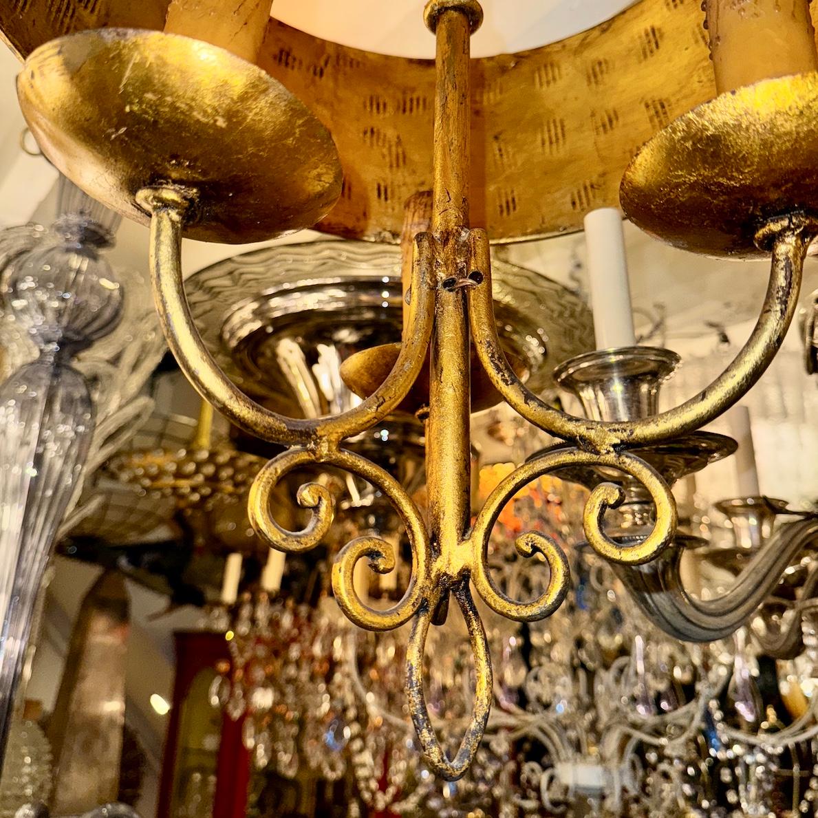 Gilt Metal Light Fixture with Shade For Sale 1