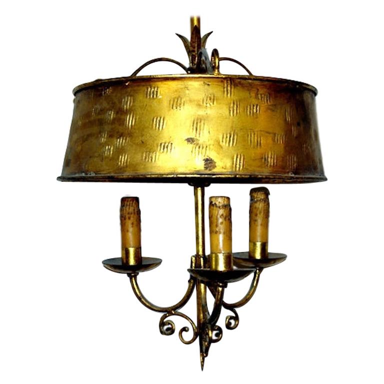 Gilt Metal Light Fixture with Shade For Sale
