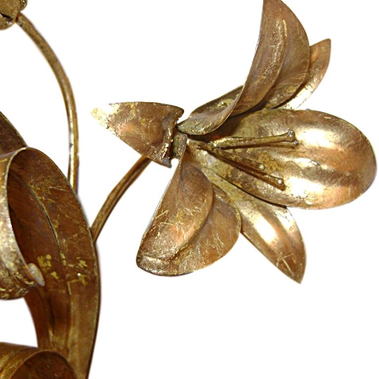 Gilt Metal Lily Sconces In Good Condition In New York, NY
