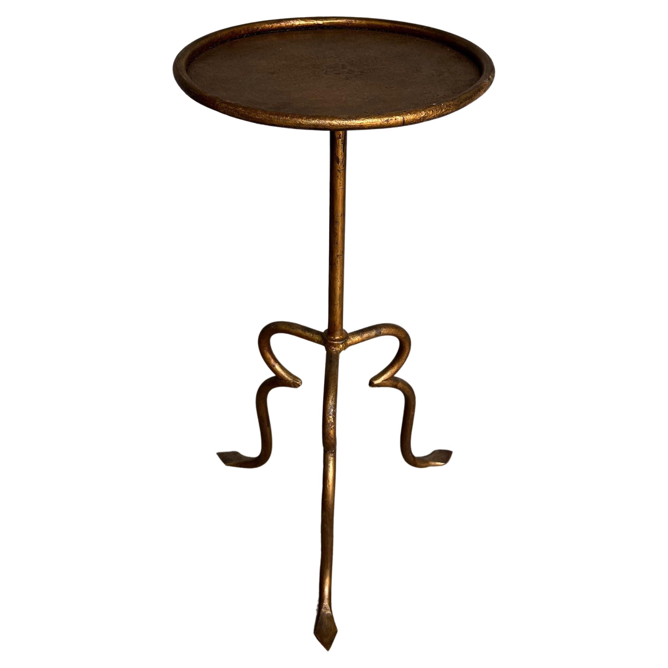 Pair of Handcrafted Solid Bronze and Glass Tripod Martini Side Tables
