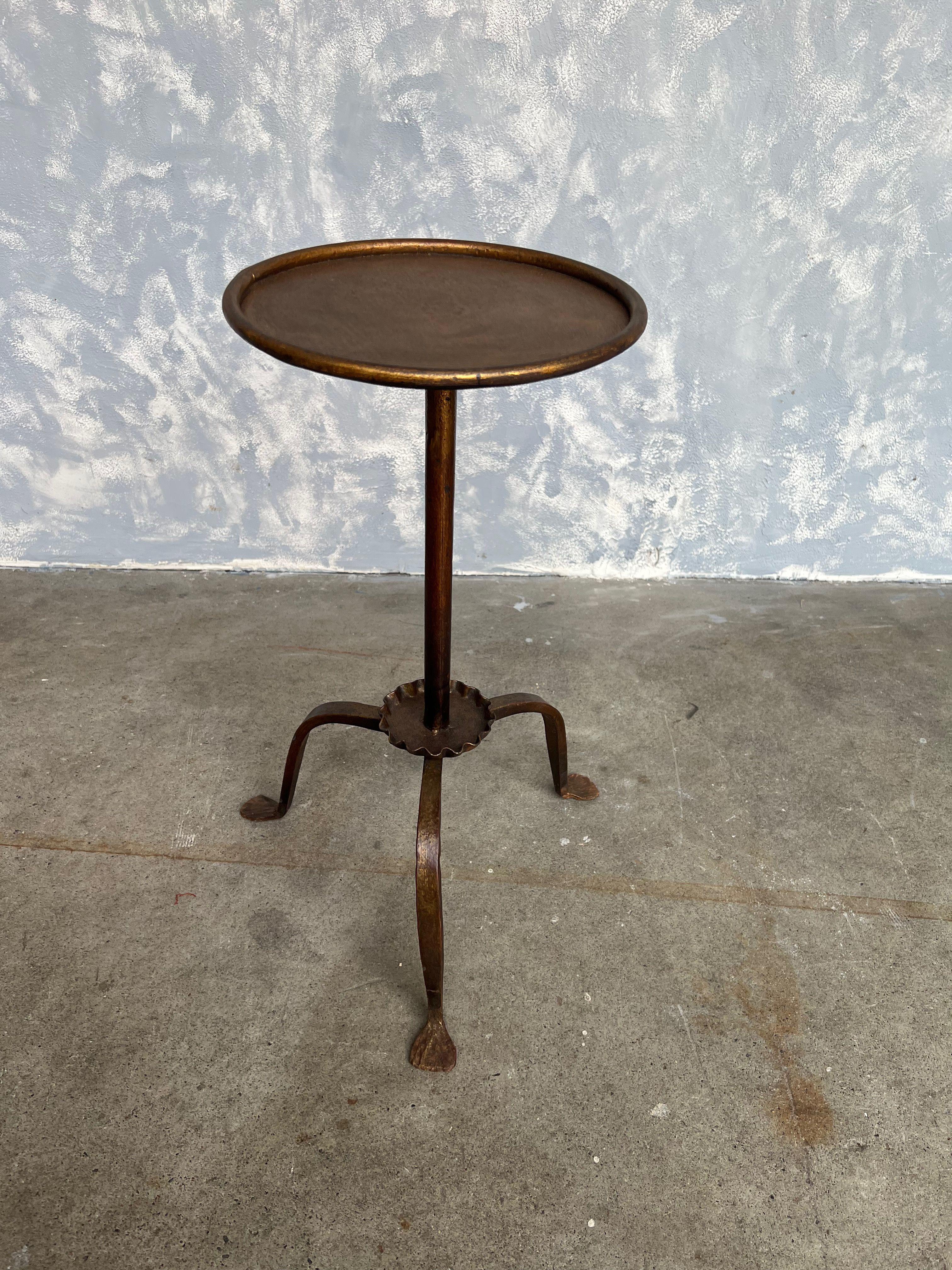 Gilt Metal Martini Table on a Tripod Base with Ruffled Bobeche 2