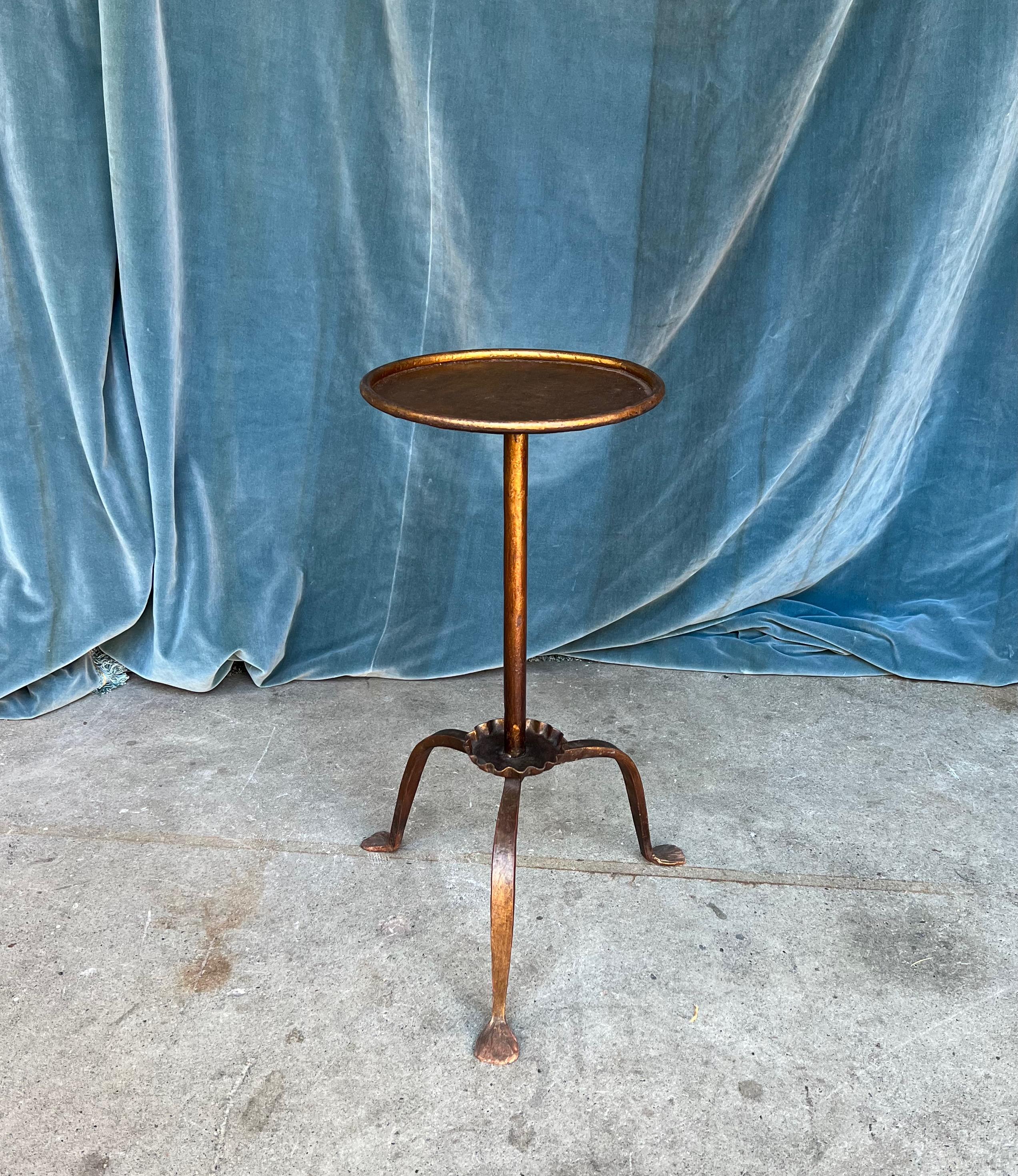 Mid-Century Modern Gilt Metal Martini Table on a Tripod Base with Ruffled Bobeche For Sale