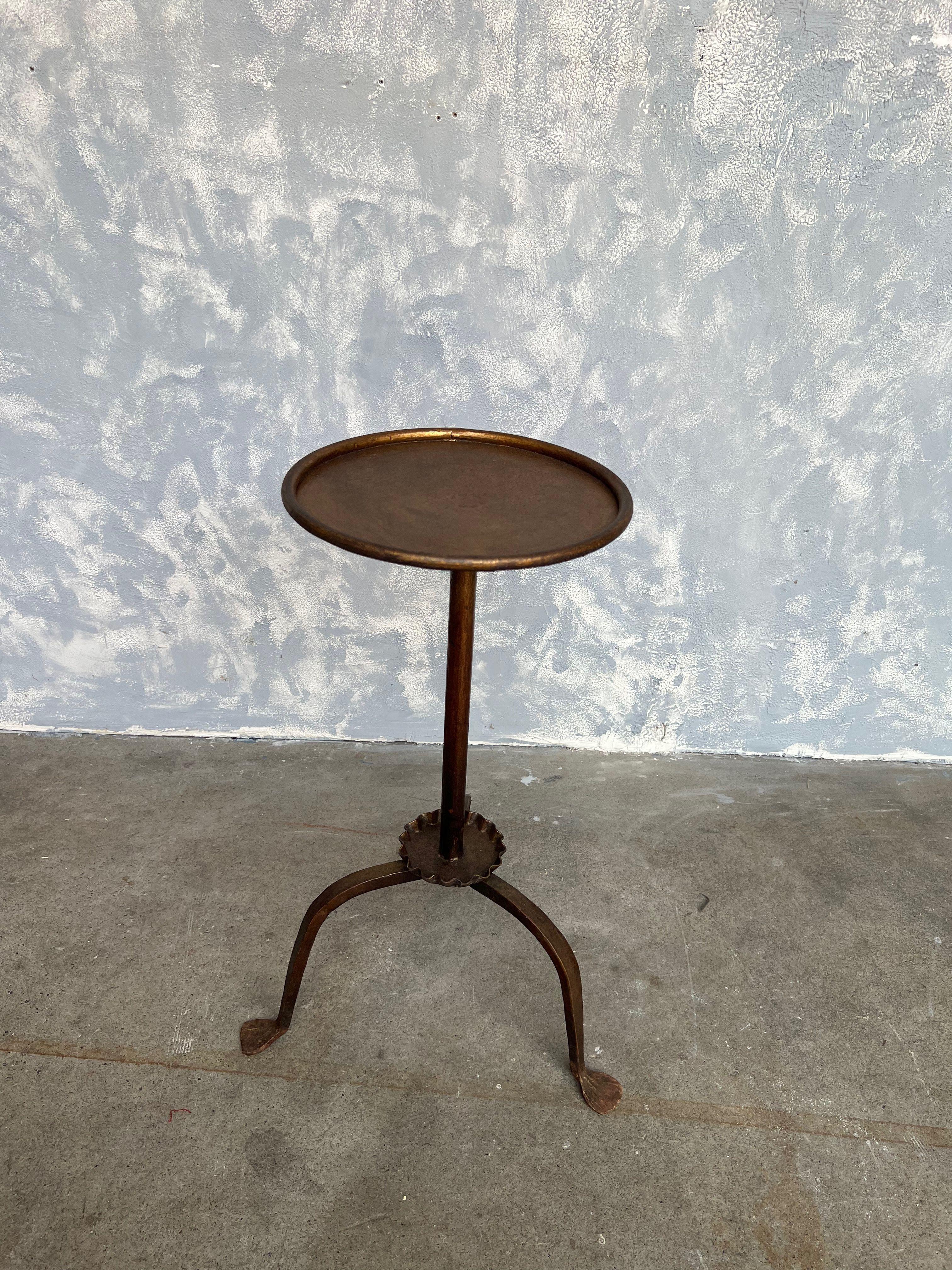 Mid-Century Modern Gilt Metal Martini Table on a Tripod Base with Ruffled Bobeche