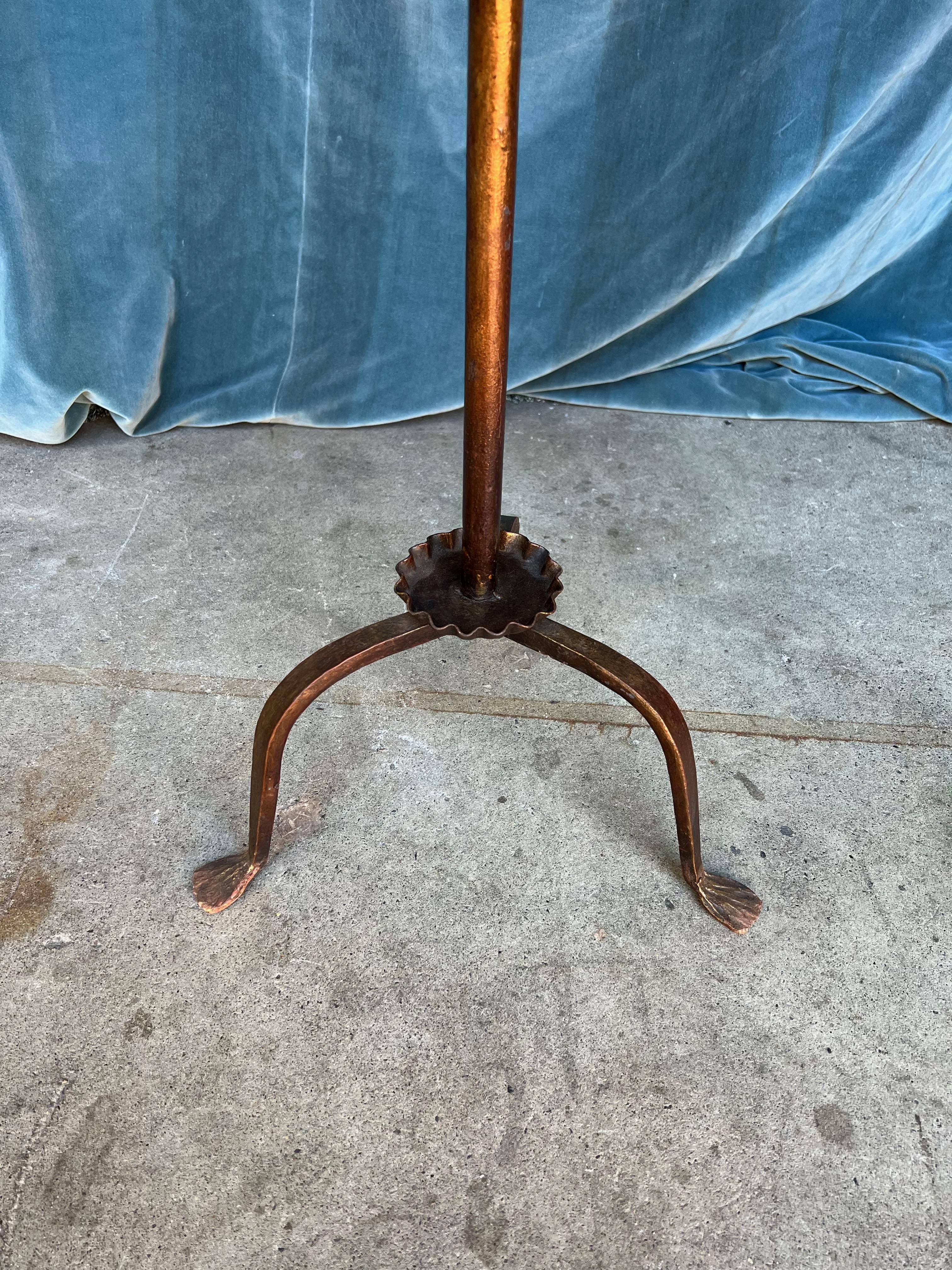 Gilt Metal Martini Table on a Tripod Base with Ruffled Bobeche In Good Condition For Sale In Buchanan, NY