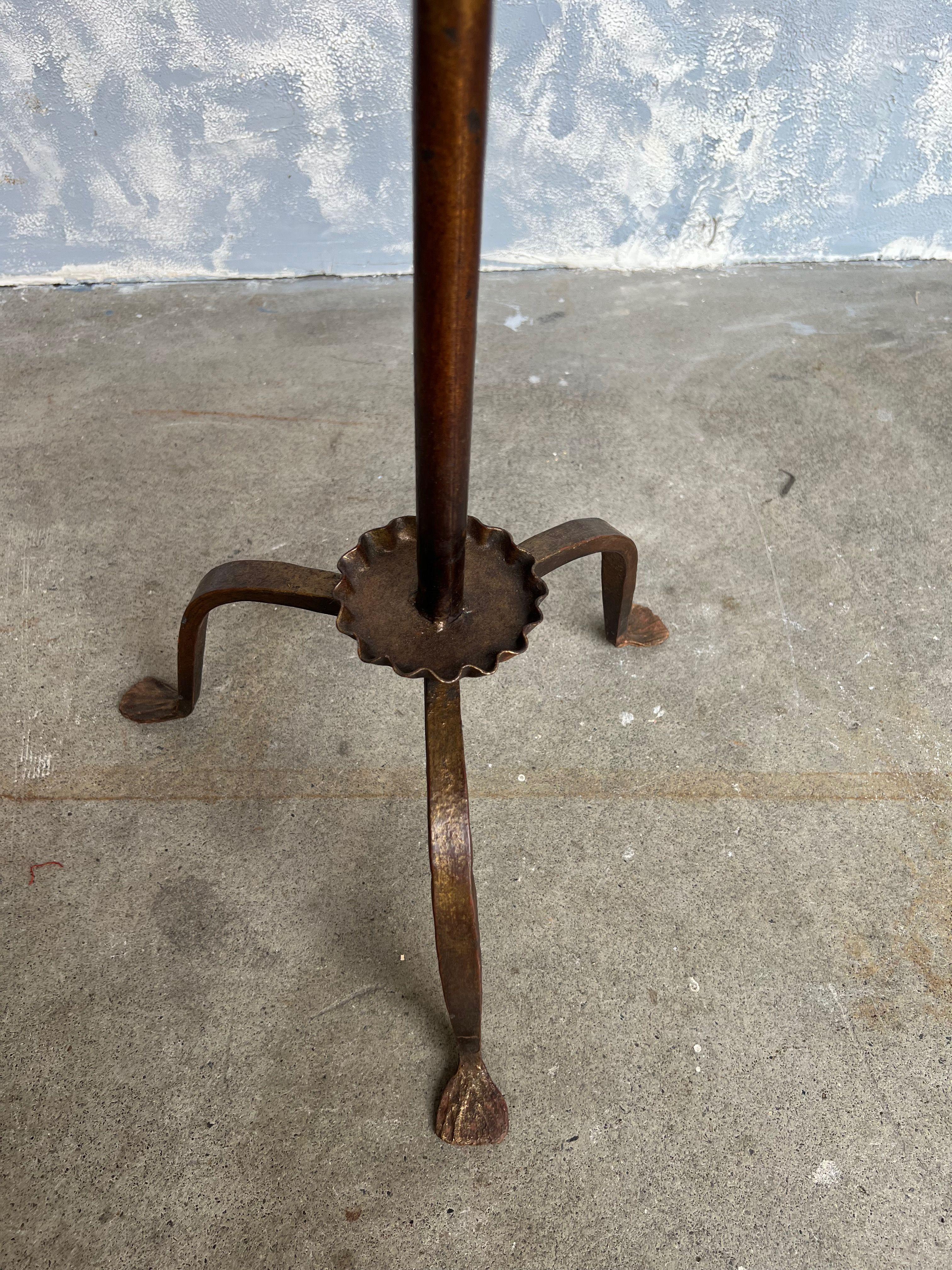 Gilt Metal Martini Table on a Tripod Base with Ruffled Bobeche In Good Condition In Buchanan, NY