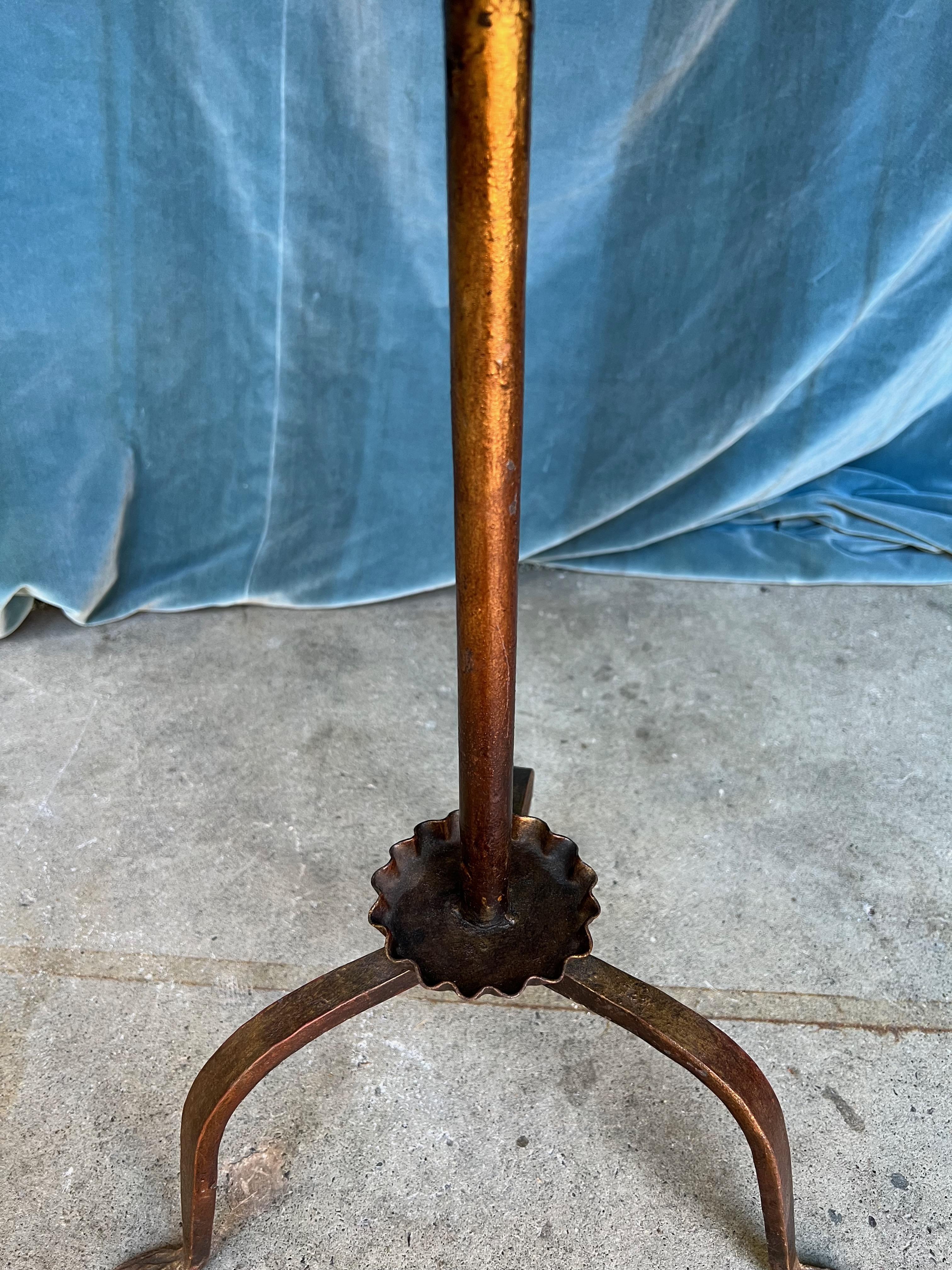 Contemporary Gilt Metal Martini Table on a Tripod Base with Ruffled Bobeche For Sale