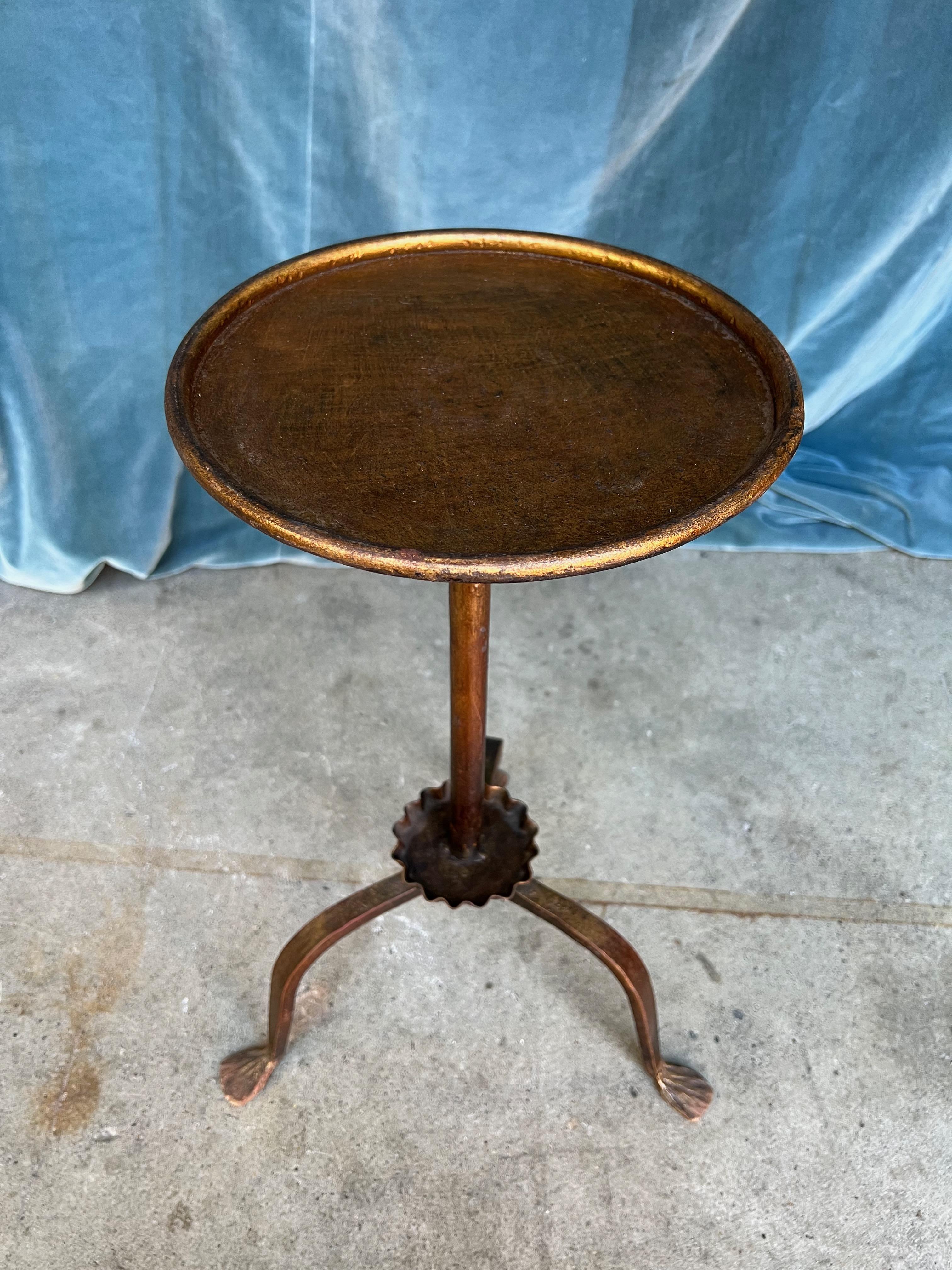 Gilt Metal Martini Table on a Tripod Base with Ruffled Bobeche For Sale 1