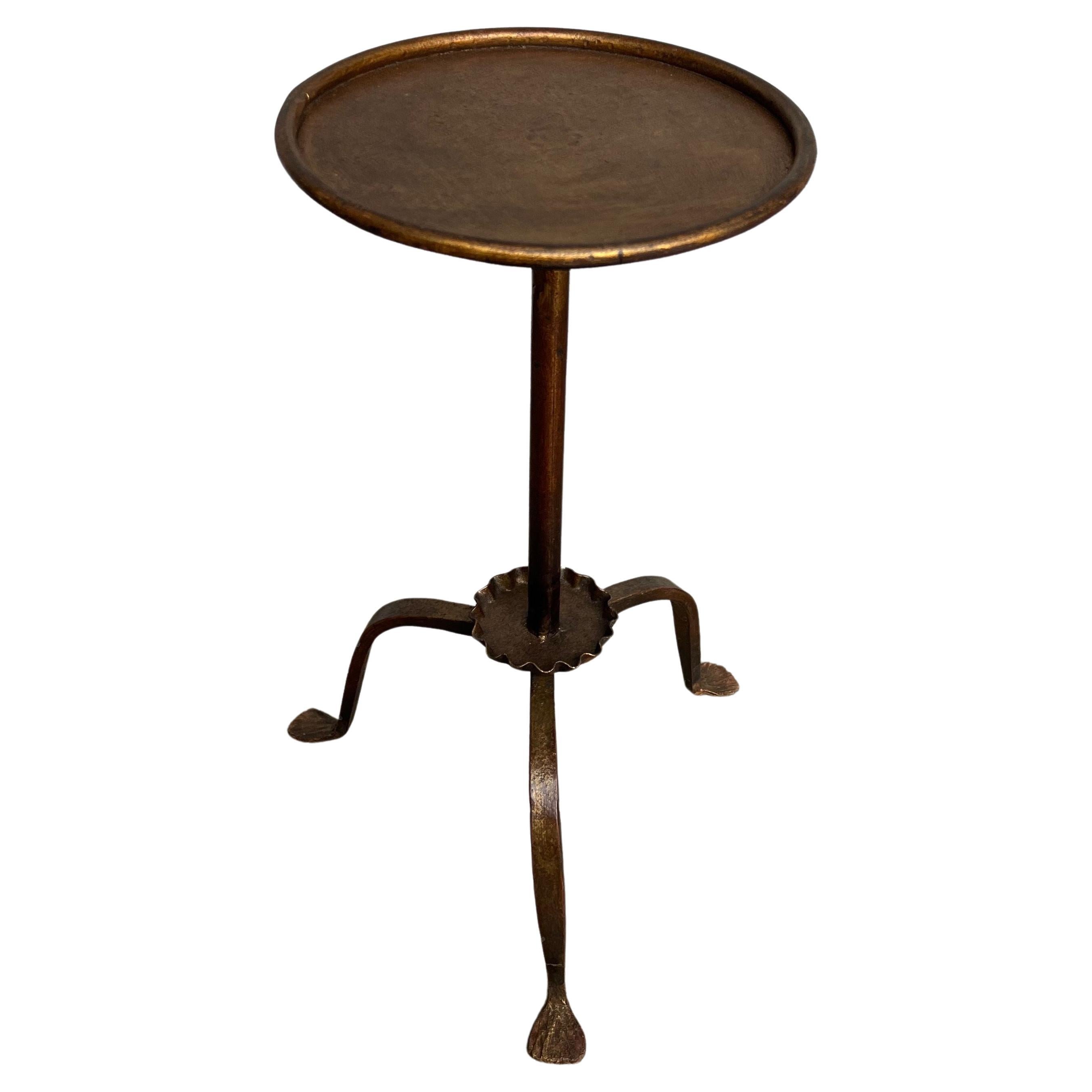 Gilt Metal Martini Table on a Tripod Base with Ruffled Bobeche For Sale
