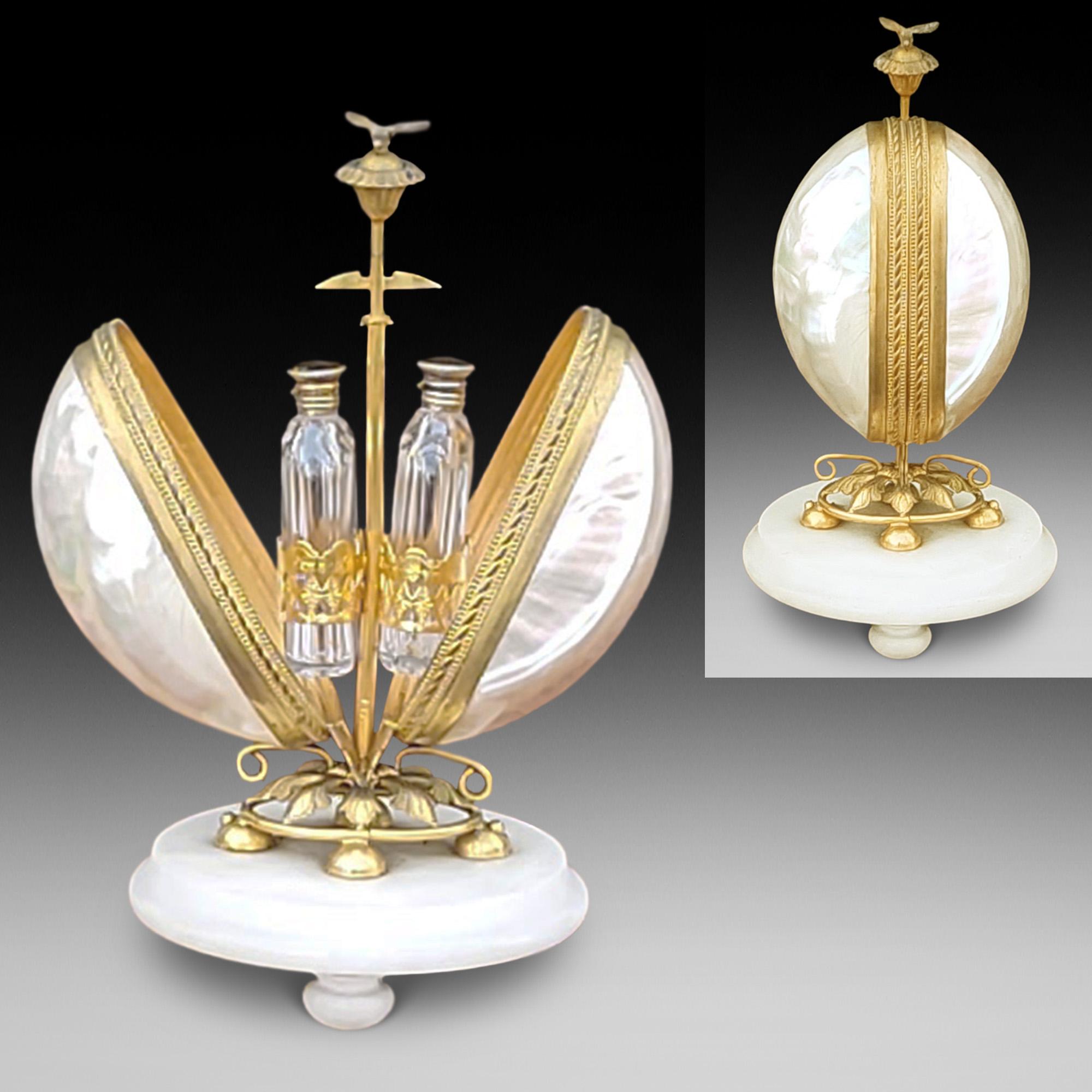 French Gilt Metal & Mother-of-Pearl Scent Casket c1870