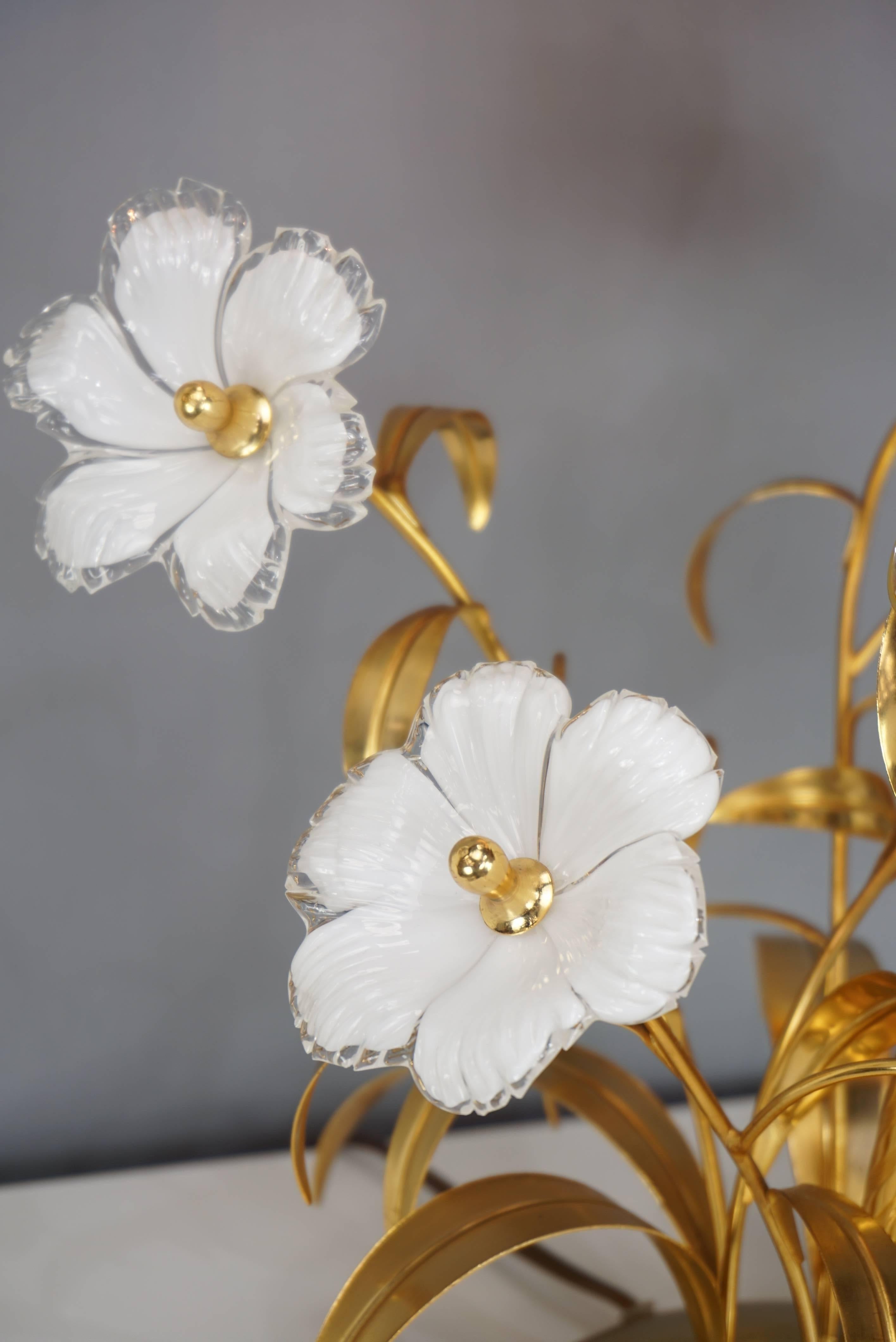 Gilt Metal Murano Glass Flowers and Crystal Butterflies Lamp 4