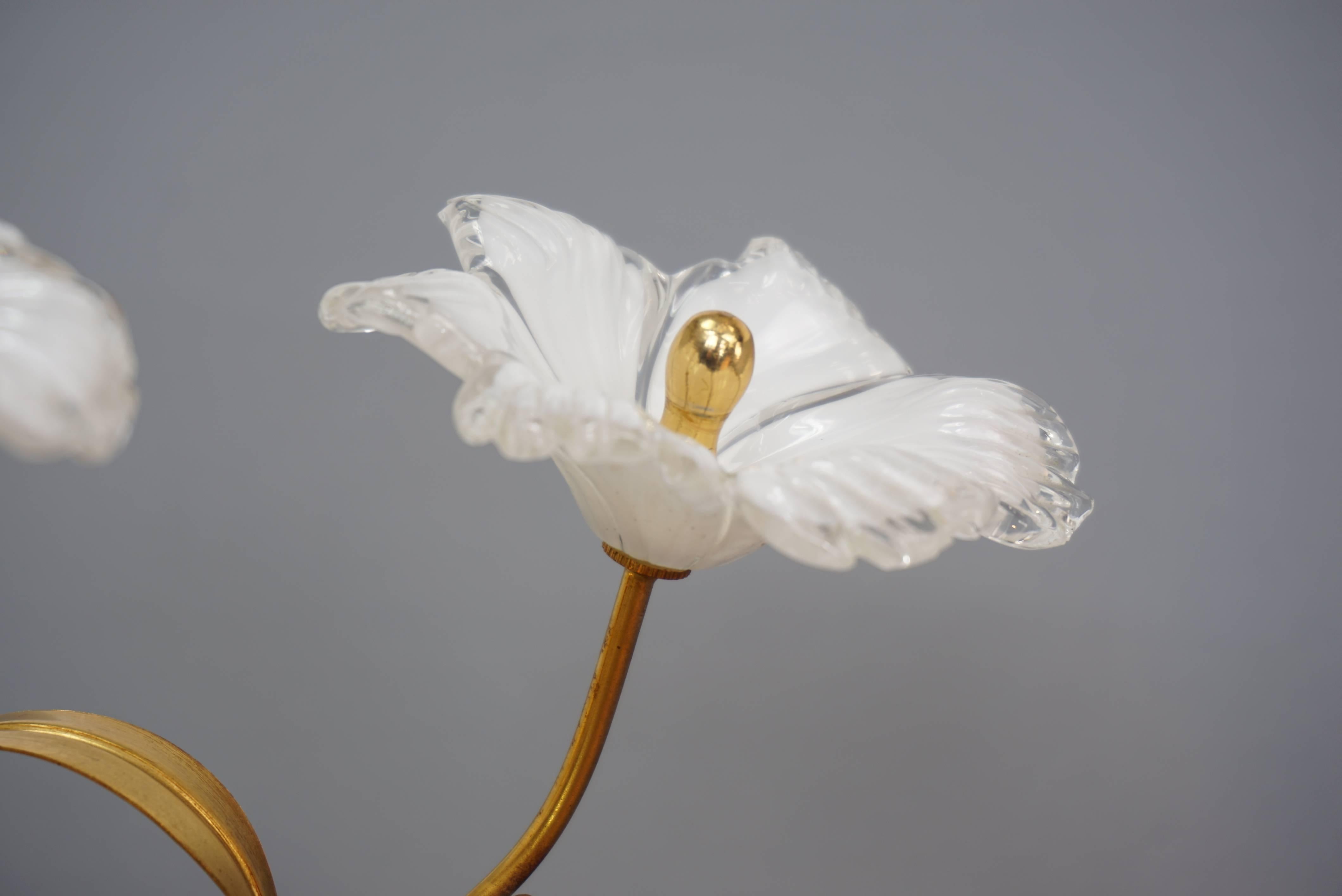 Gilt Metal Murano Glass Flowers and Crystal Butterflies Lamp 5
