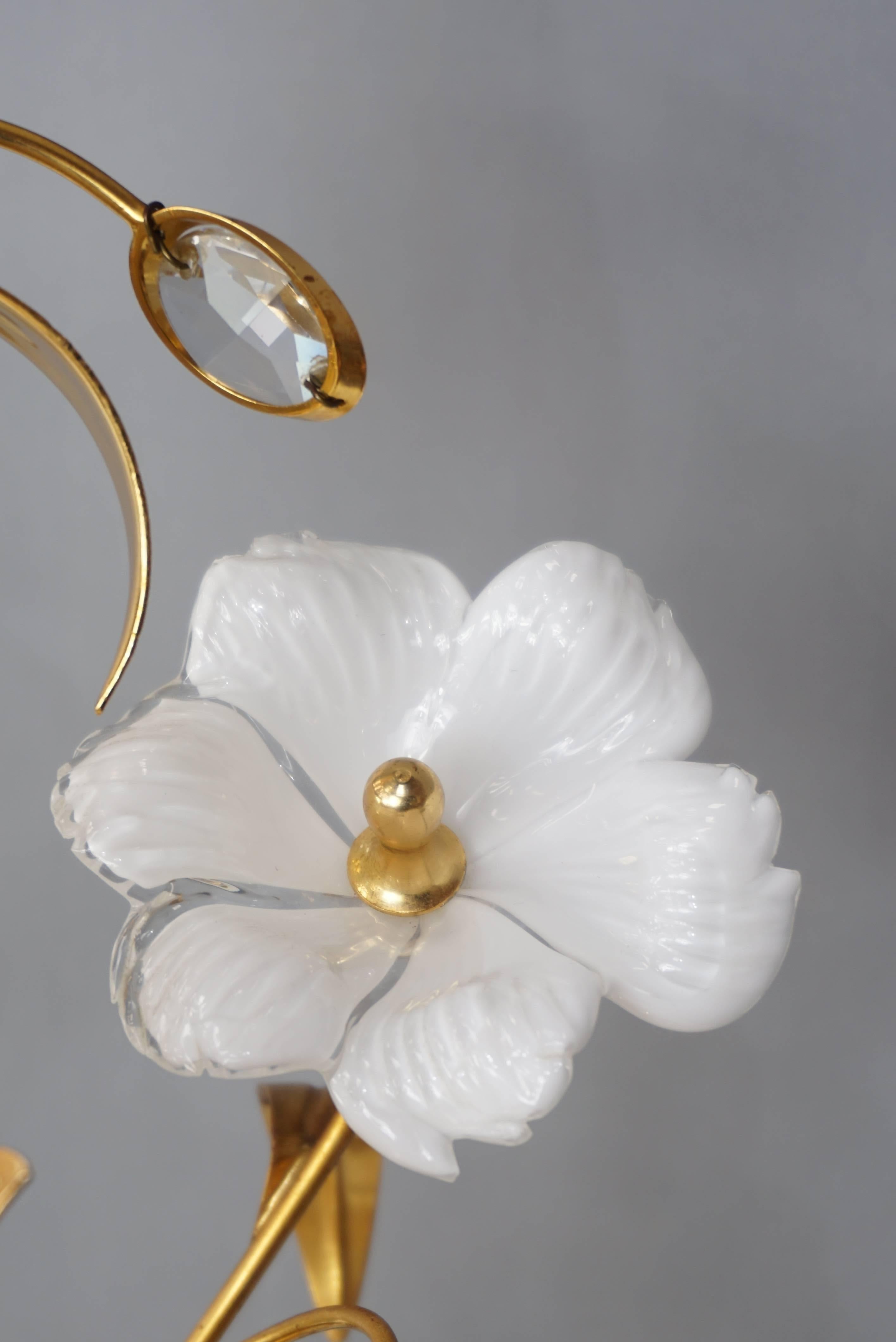 Gilt Metal Murano Glass Flowers and Crystal Butterflies Lamp 6
