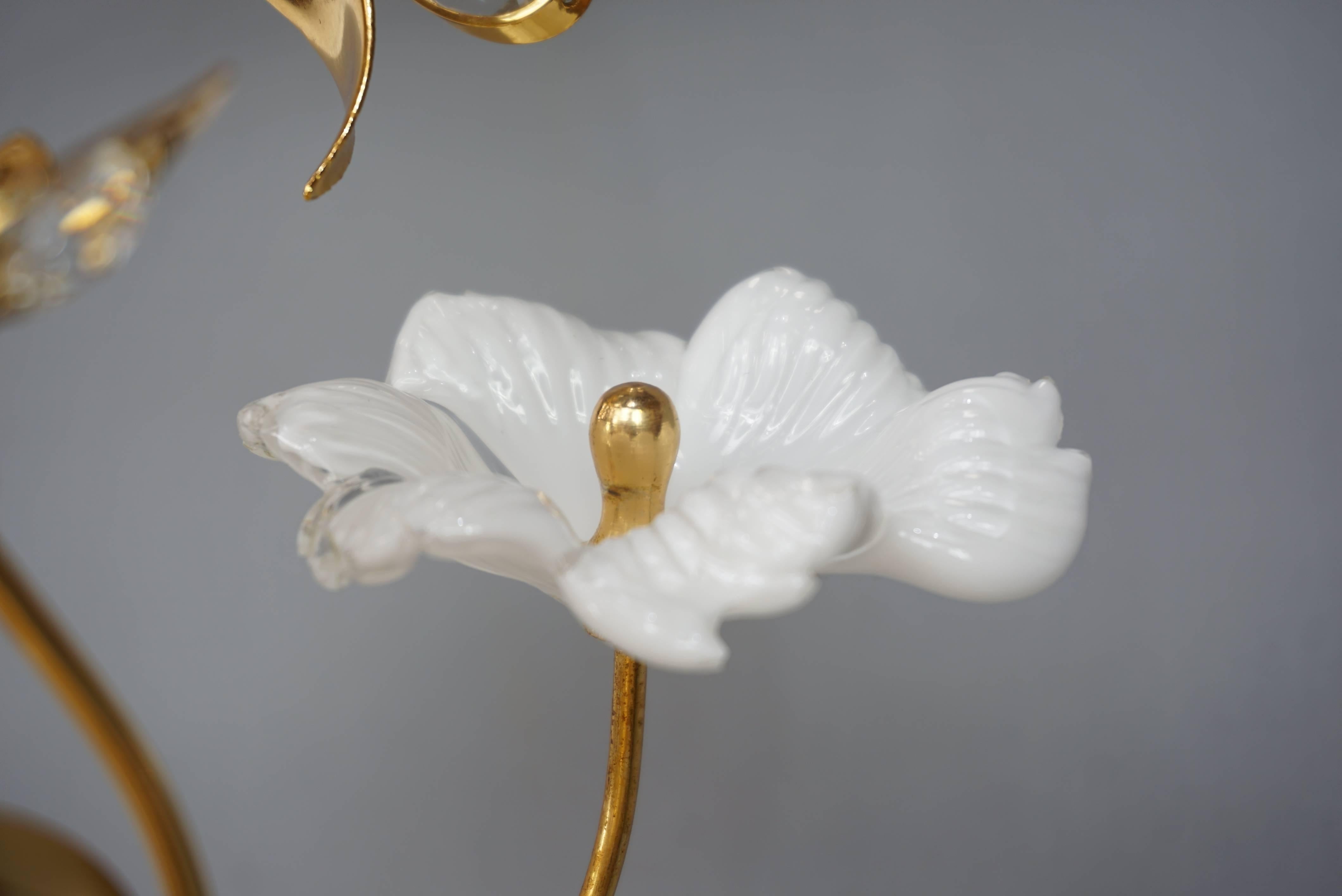 Gilt Metal Murano Glass Flowers and Crystal Butterflies Lamp 8