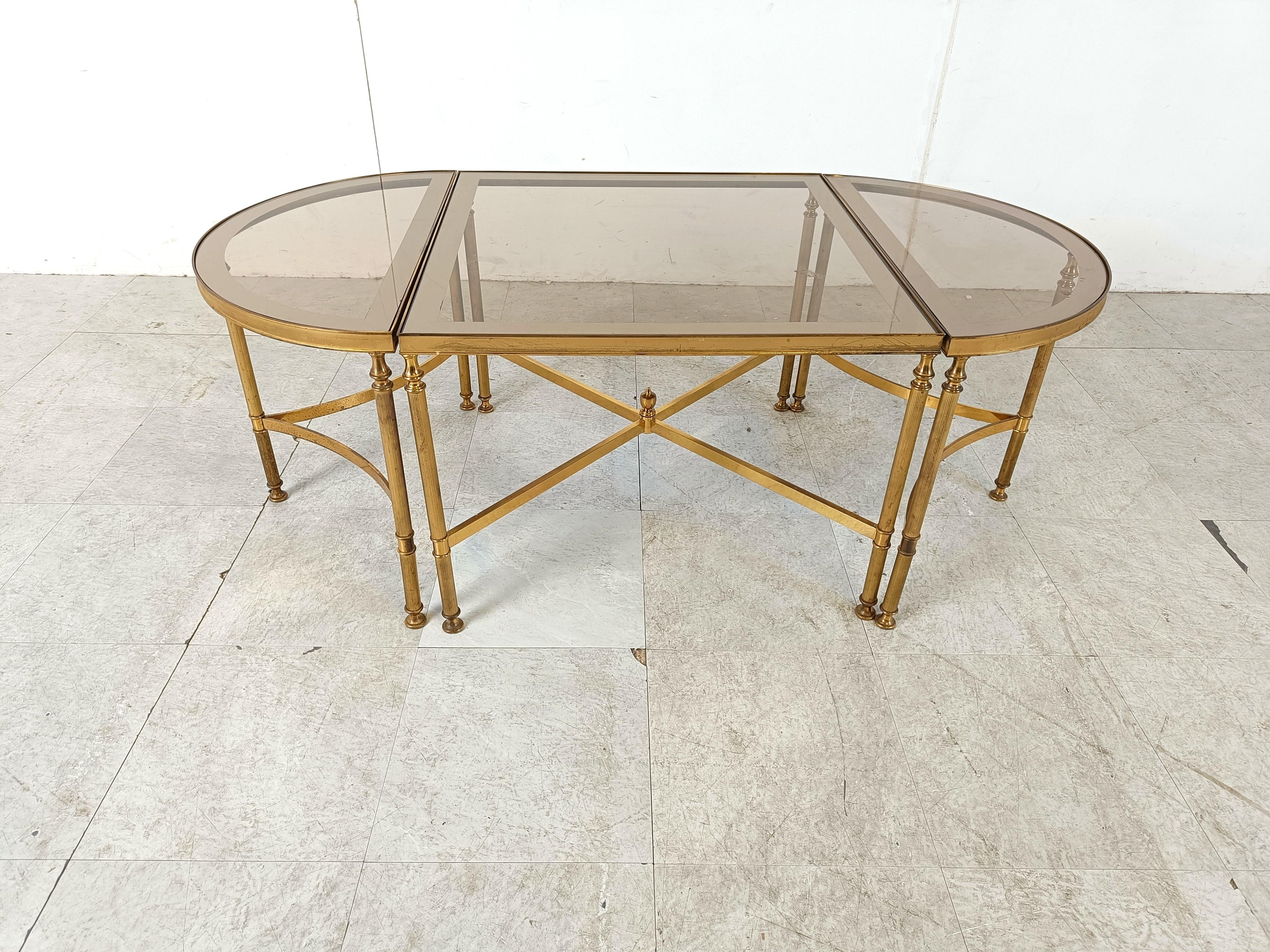 Hollywood Regency Gilt metal neoclassical coffee table set in the manner of Maison Jansen, 1960s For Sale