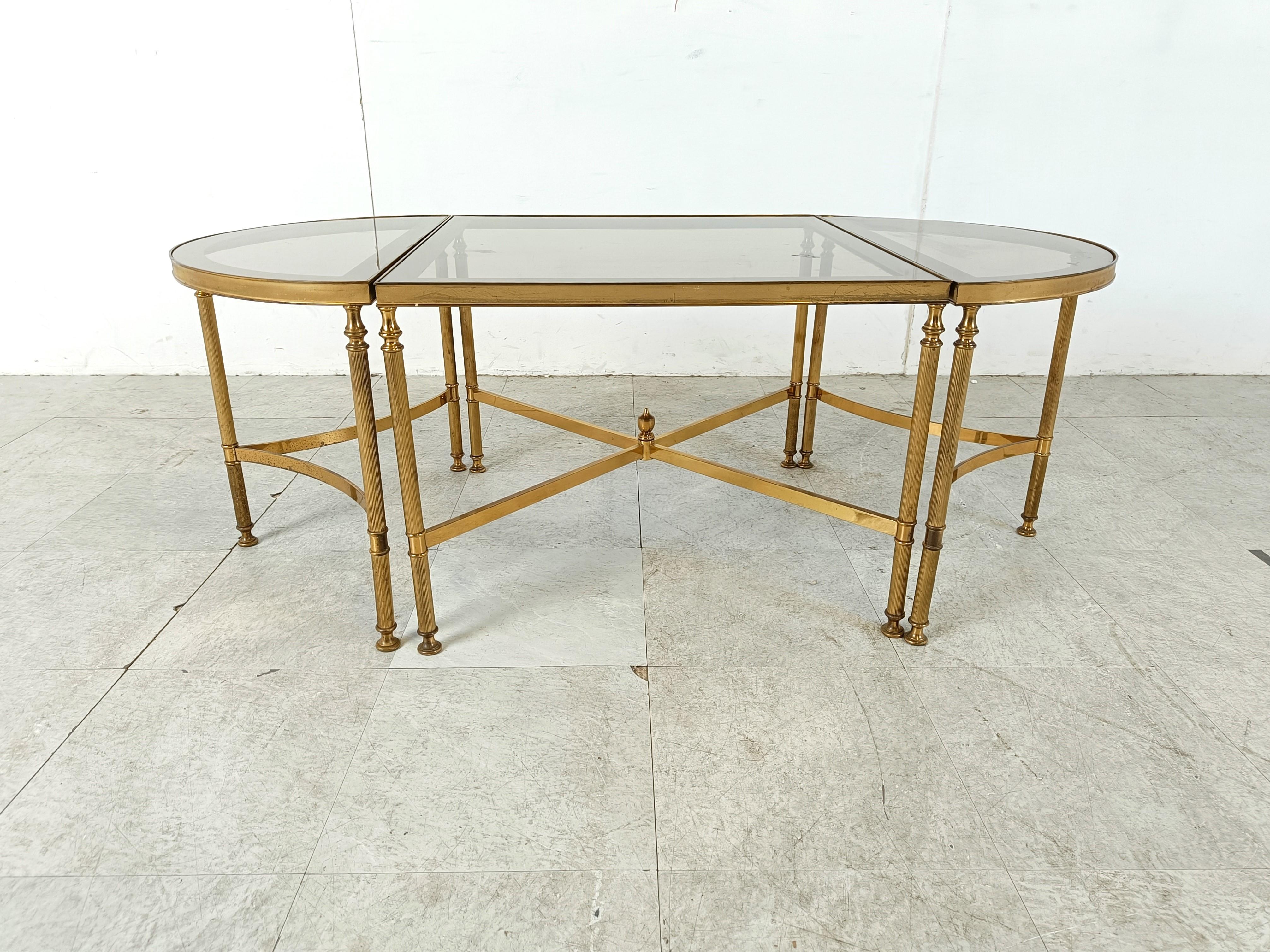 French Gilt metal neoclassical coffee table set in the manner of Maison Jansen, 1960s For Sale