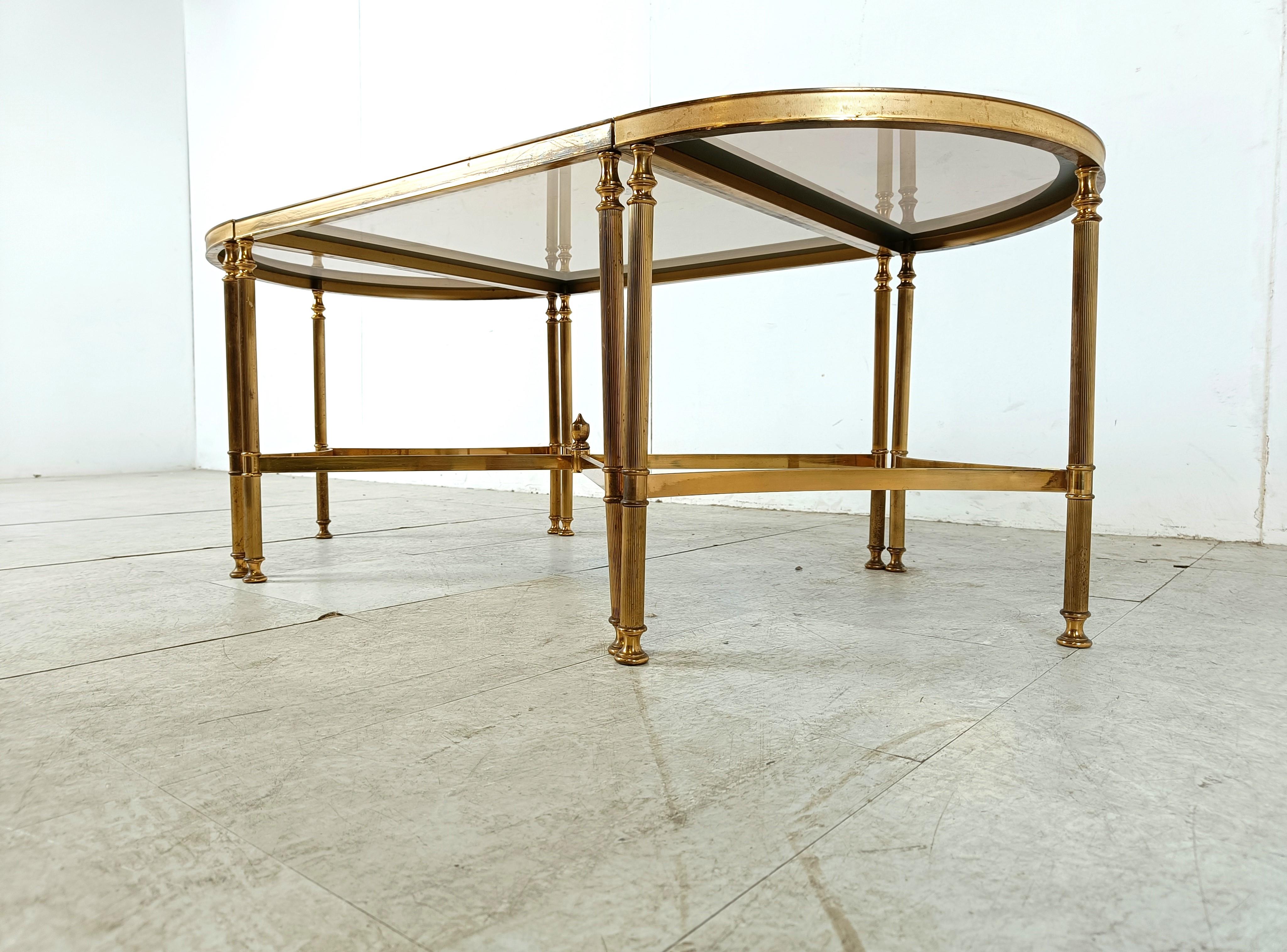 Brass Gilt metal neoclassical coffee table set in the manner of Maison Jansen, 1960s For Sale
