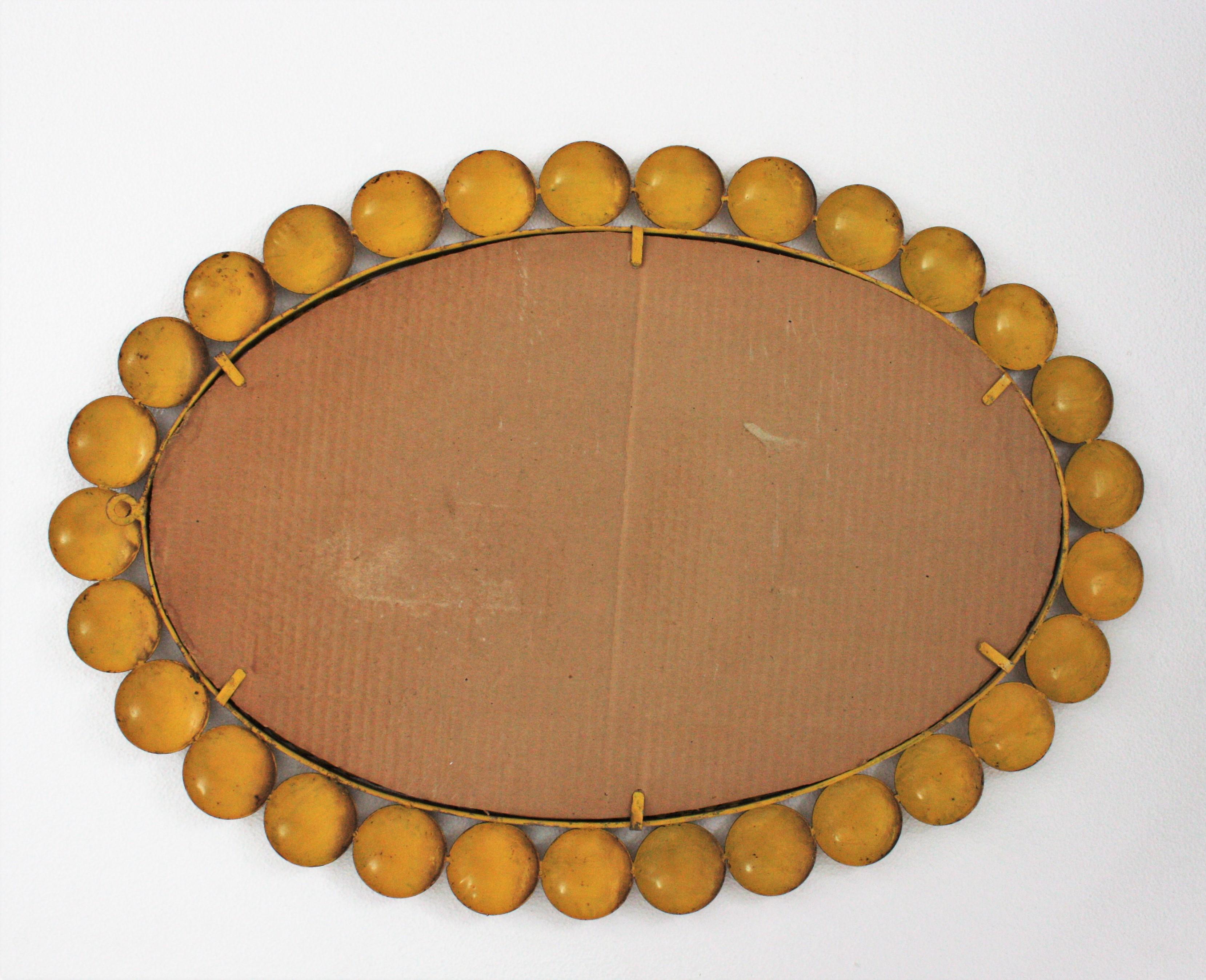 Oval Mirror with Balls Frame, Gilt Metal For Sale 3