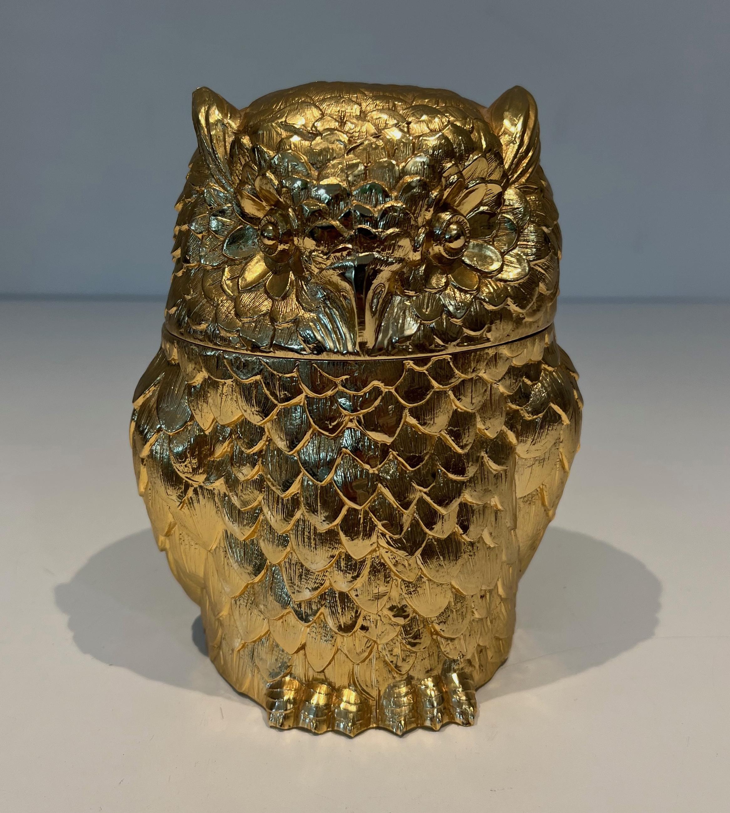 Cubitera búho de metal dorado. Obra italiana de Mauro Mainetti. Alrededor de 1970 en venta 4