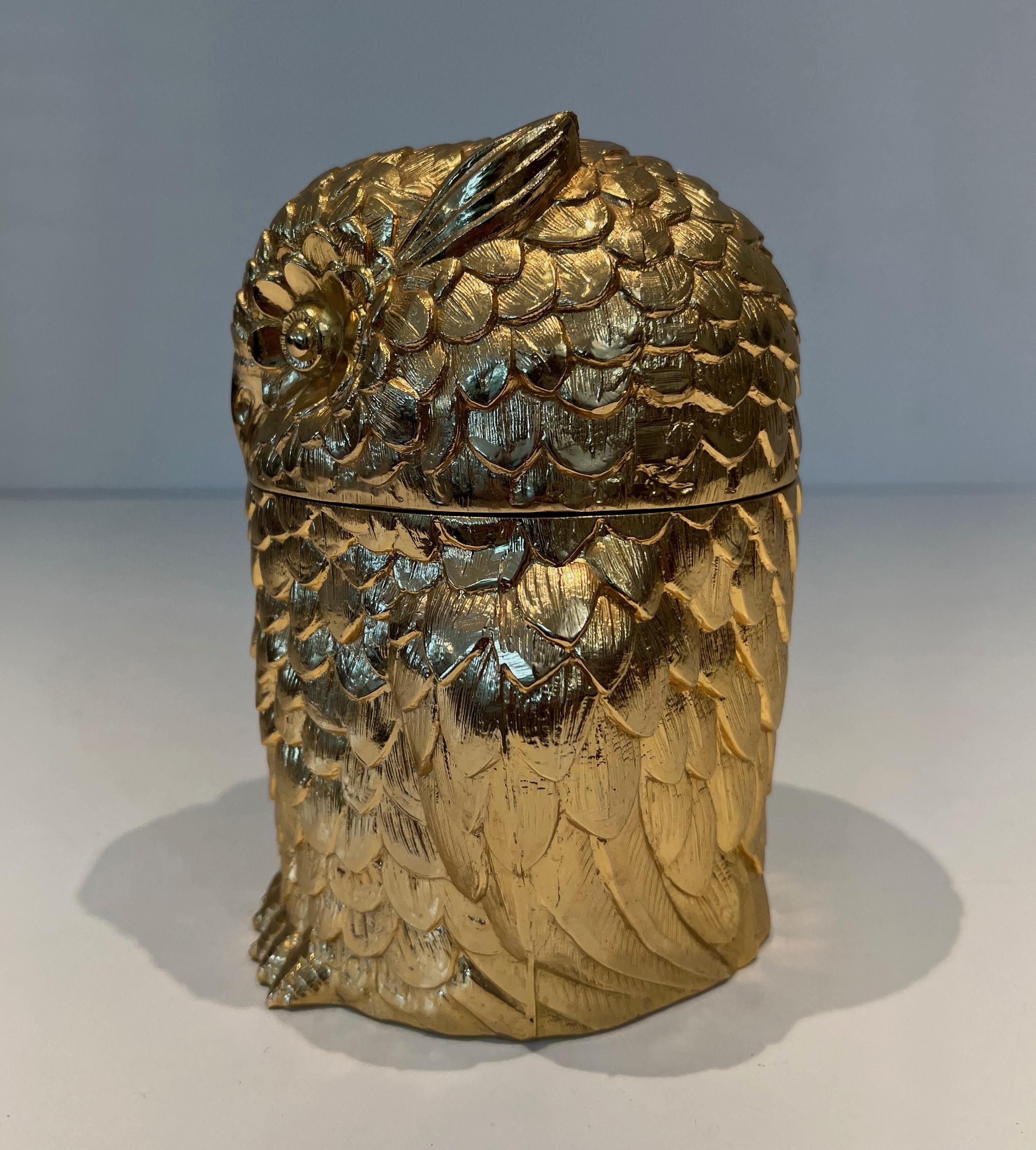 Cubitera búho de metal dorado. Obra italiana de Mauro Mainetti. Alrededor de 1970 en venta 6