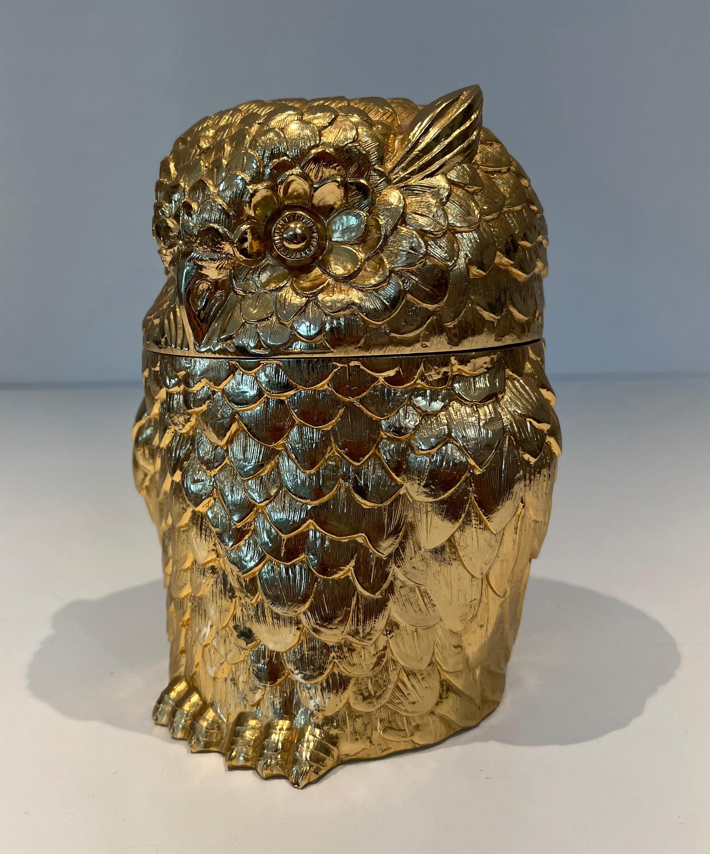 Cubitera búho de metal dorado. Obra italiana de Mauro Mainetti. Alrededor de 1970 en Bueno estado para la venta en Marcq-en-Barœul, Hauts-de-France