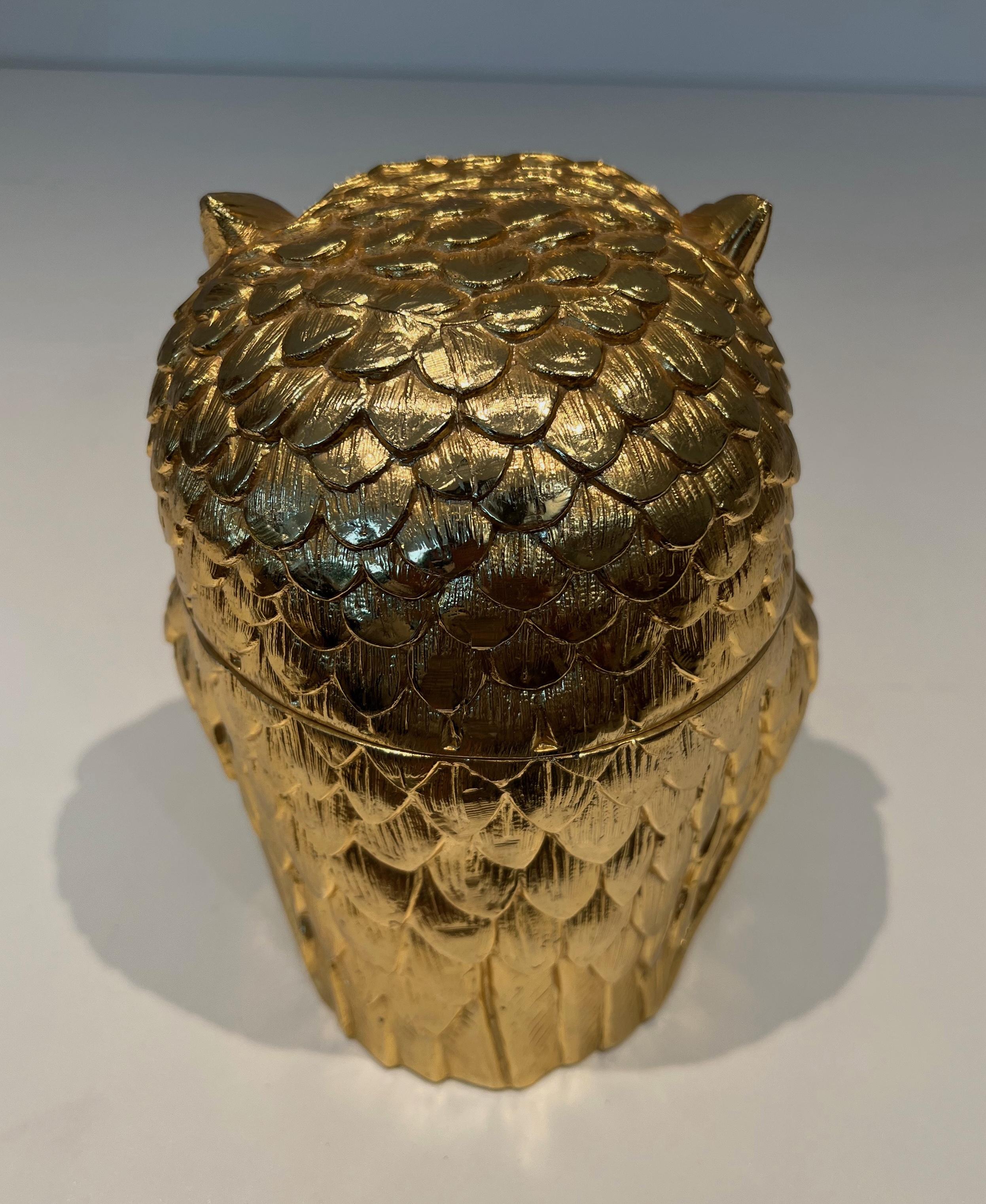 Cubitera búho de metal dorado. Obra italiana de Mauro Mainetti. Alrededor de 1970 Metal en venta