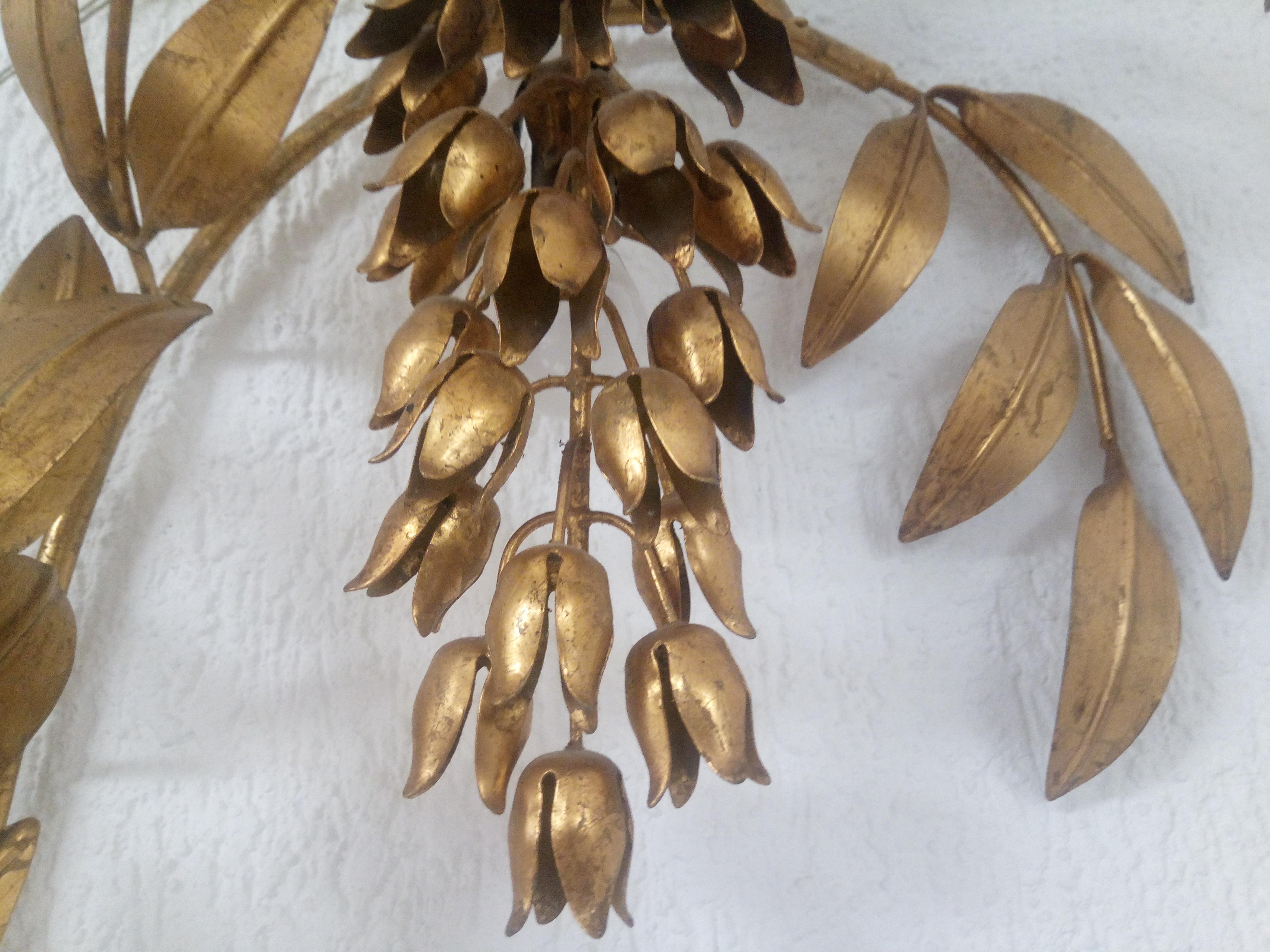 Lampada da parete con palma in metallo dorato Hans Kögl, Germania, Maison Jansen, Pioggia D'oro in vendita 2