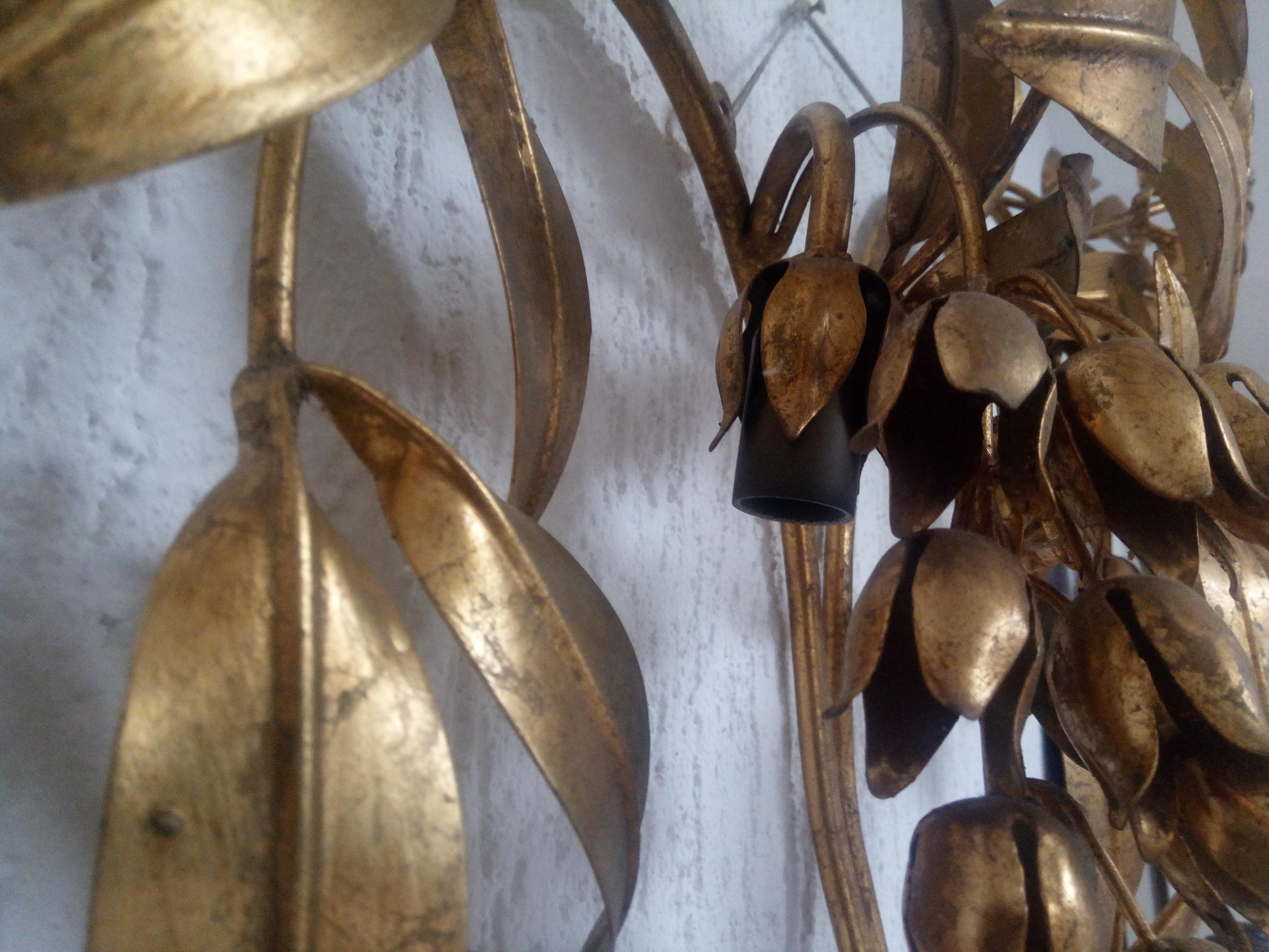 Lampada da parete con palma in metallo dorato Hans Kögl, Germania, Maison Jansen, Pioggia D'oro in vendita 4