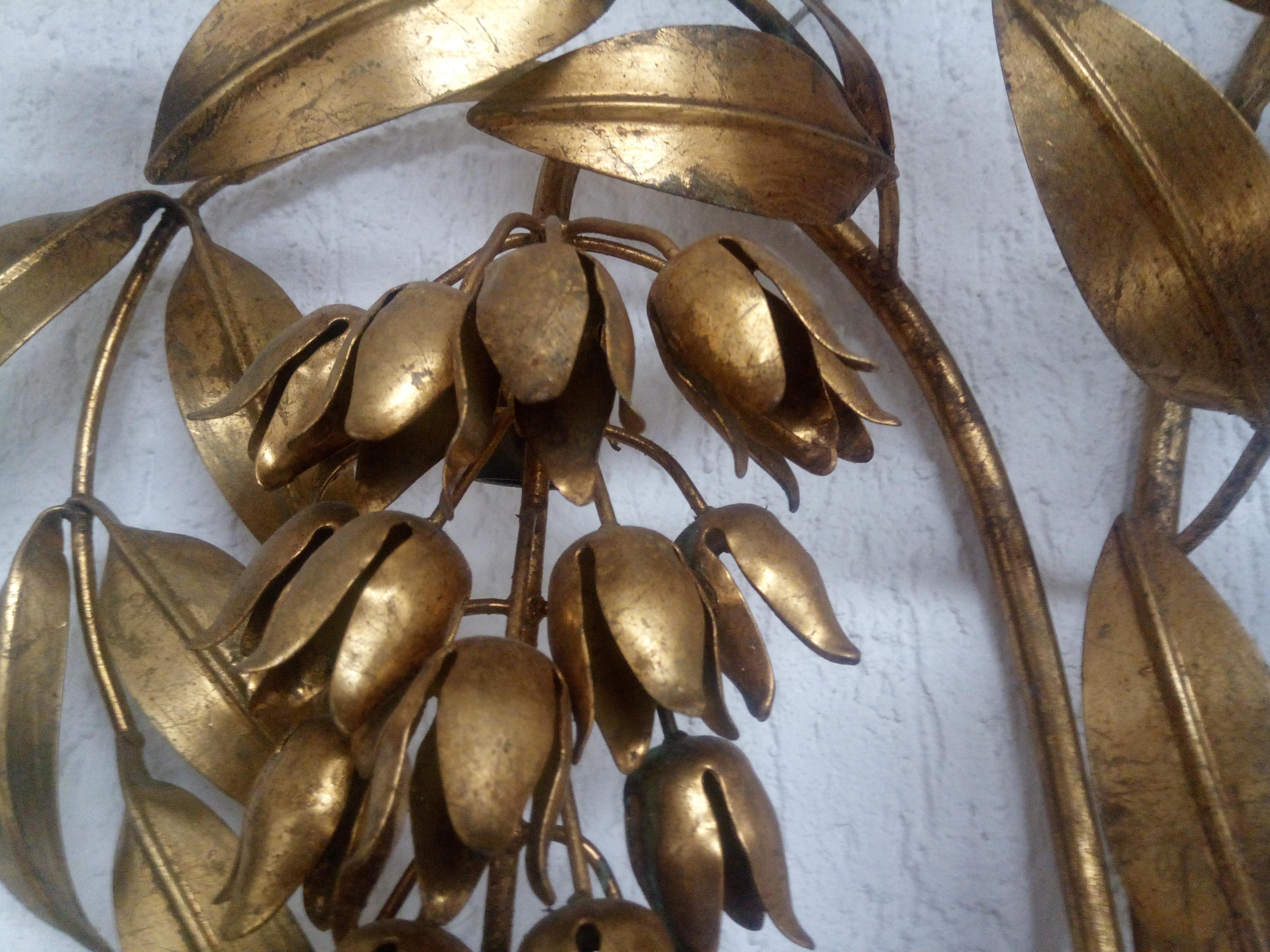 Lampada da parete con palma in metallo dorato Hans Kögl, Germania, Maison Jansen, Pioggia D'oro in vendita 5
