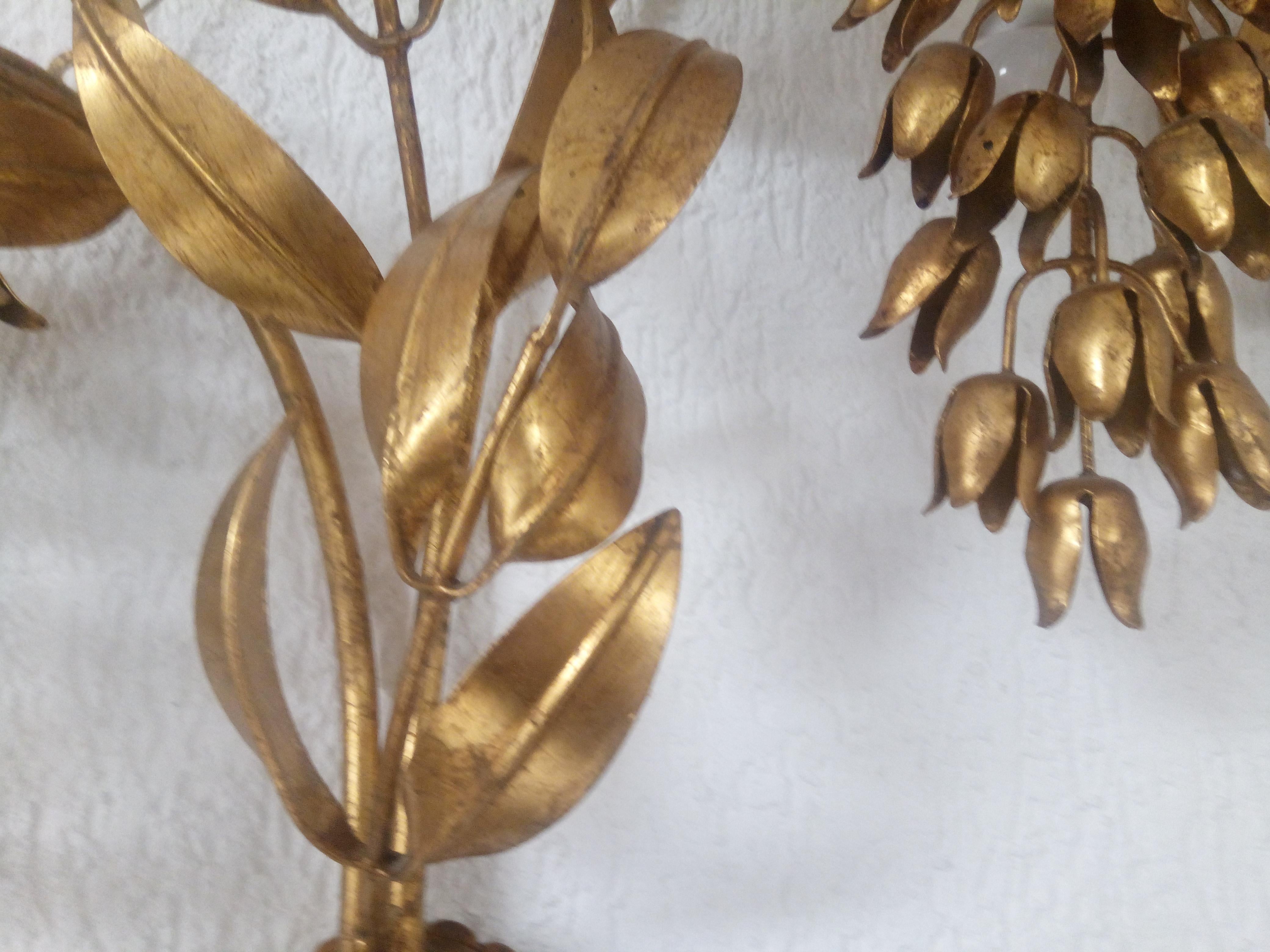 Lampada da parete con palma in metallo dorato Hans Kögl, Germania, Maison Jansen, Pioggia D'oro in vendita 1