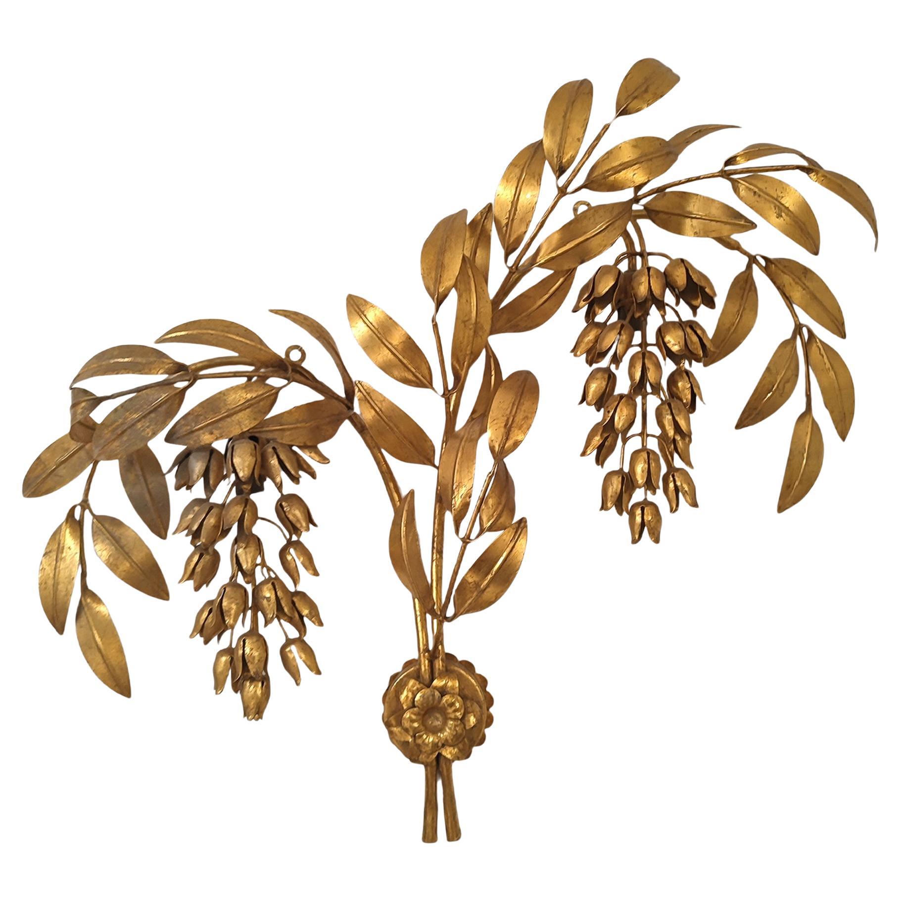 Applique palmier en métal doré Hans Kögl, Allemagne, Maison Jansen, Pioggia D'oro
