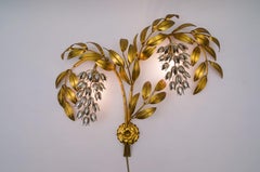 Gilt Metal Palm Tree Wall Light Sconce by Hans Kögl, Germany