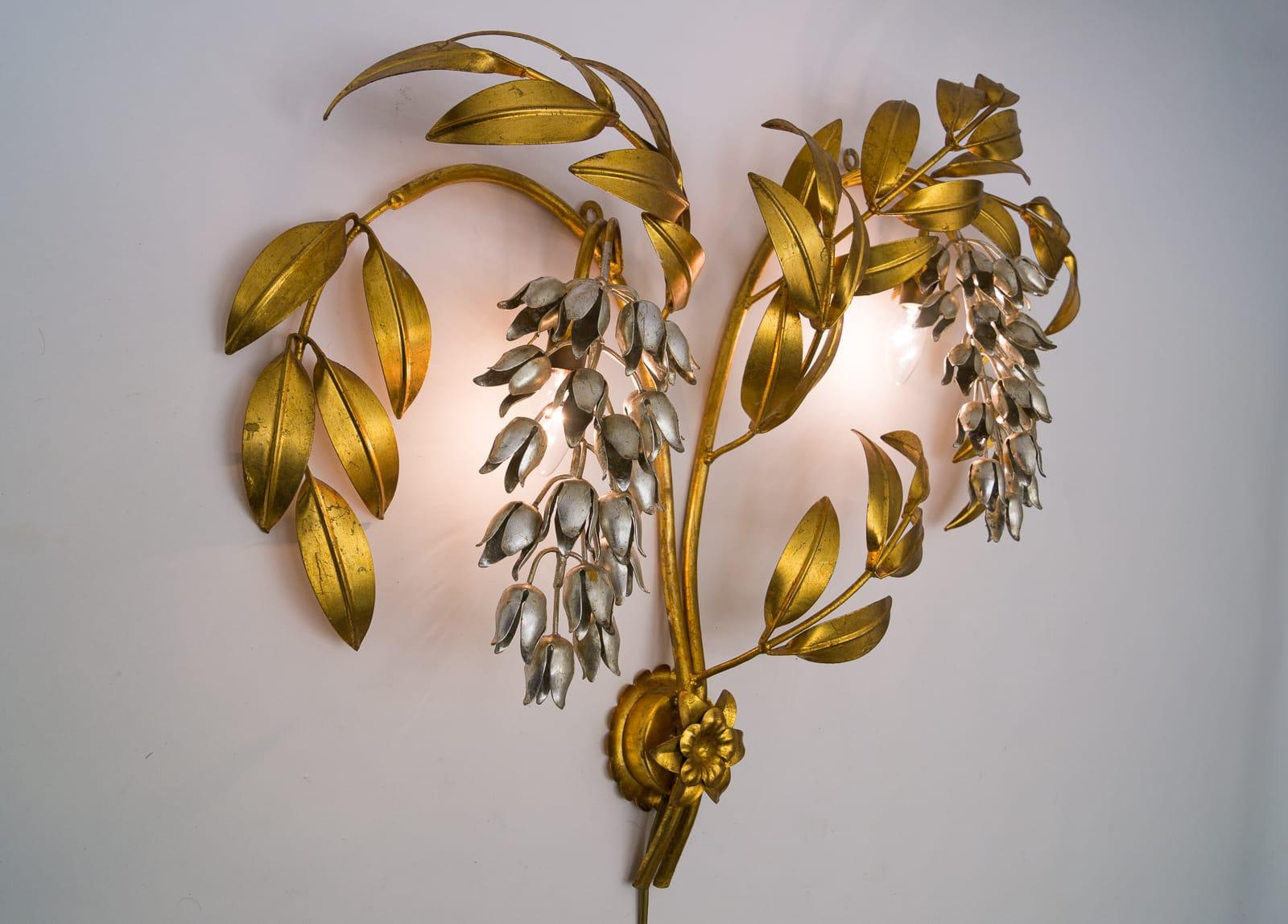 Gilt Metal Palm Tree Wall Light Sconce by Hans Kögl, Germany In Good Condition For Sale In Nürnberg, Bayern