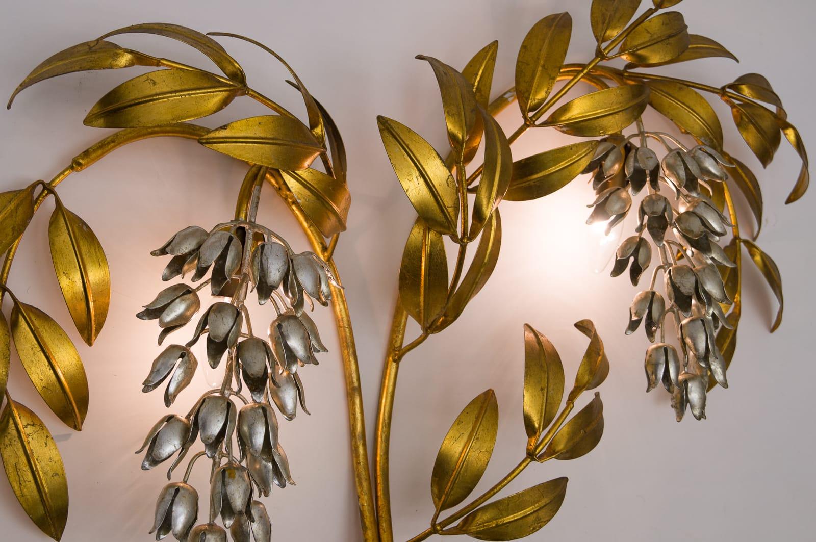 Late 20th Century Gilt Metal Palm Tree Wall Light Sconce by Hans Kögl, Germany For Sale