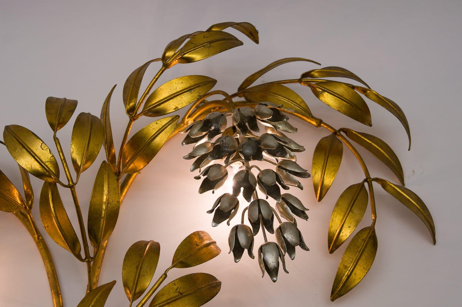 Gilt Metal Palm Tree Wall Light Sconce by Hans Kögl, Germany For Sale 1