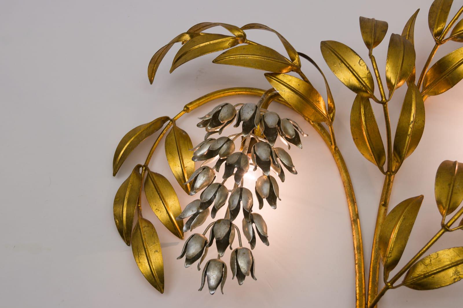 Gilt Metal Palm Tree Wall Light Sconce by Hans Kögl, Germany For Sale 2