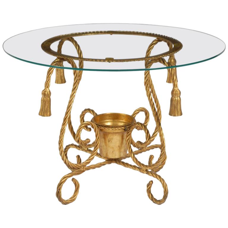 Gilt Metal Rope Form Table With Tassel Ornamentation For Sale