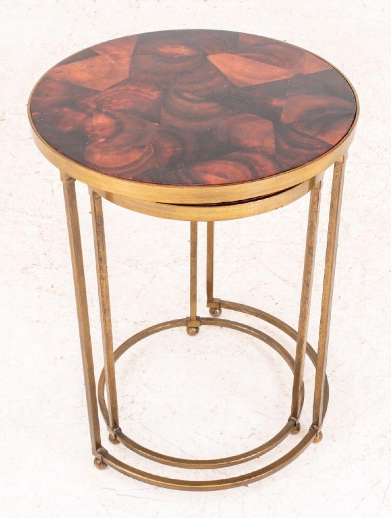 Modern Gilt Metal Round Nesting End Tables, 2