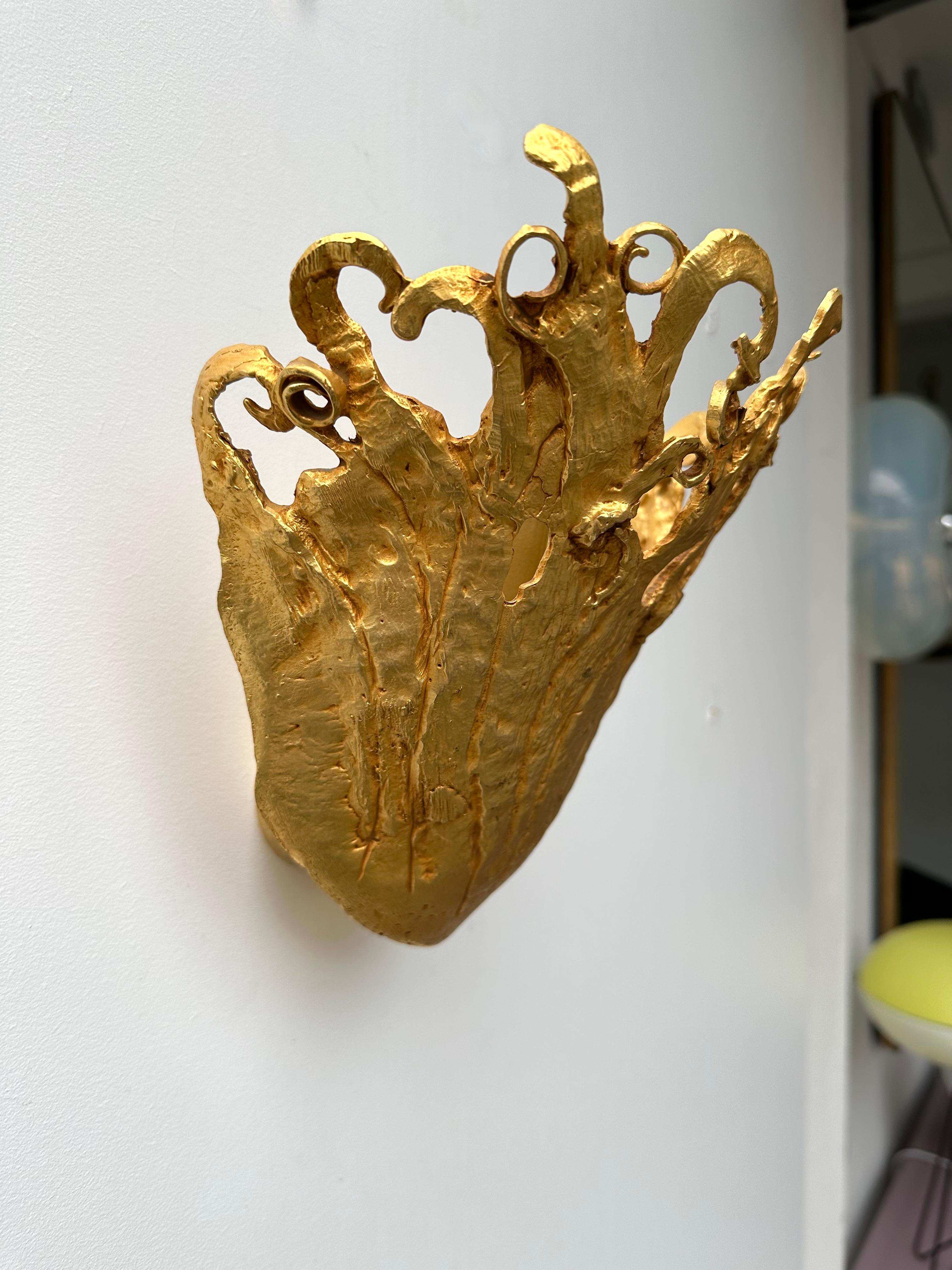 Late 20th Century Gilt Metal Sconce by Fondica, France, 1990s For Sale